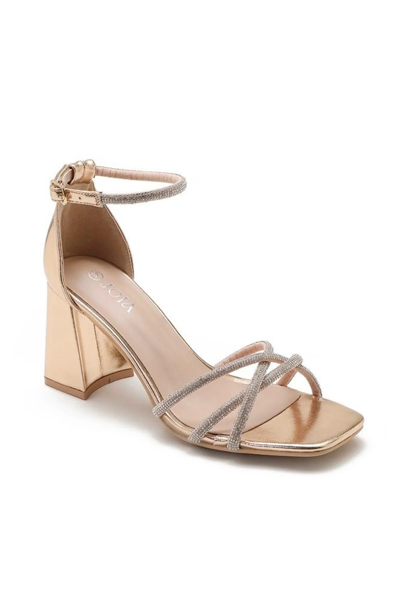 Amari Rose Gold Diamante Block Heels - Weharma