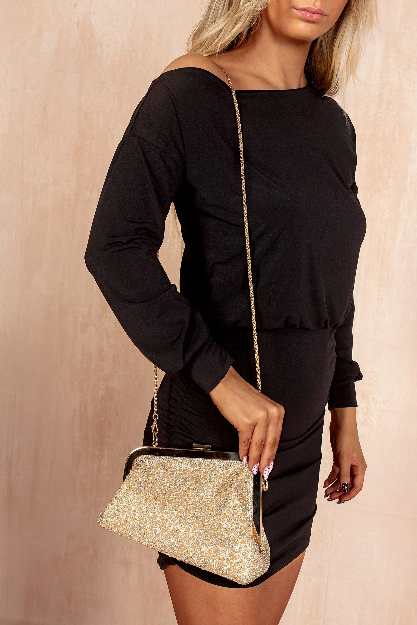 Aliyah Gold Pearl Diamante Bag - Weharma