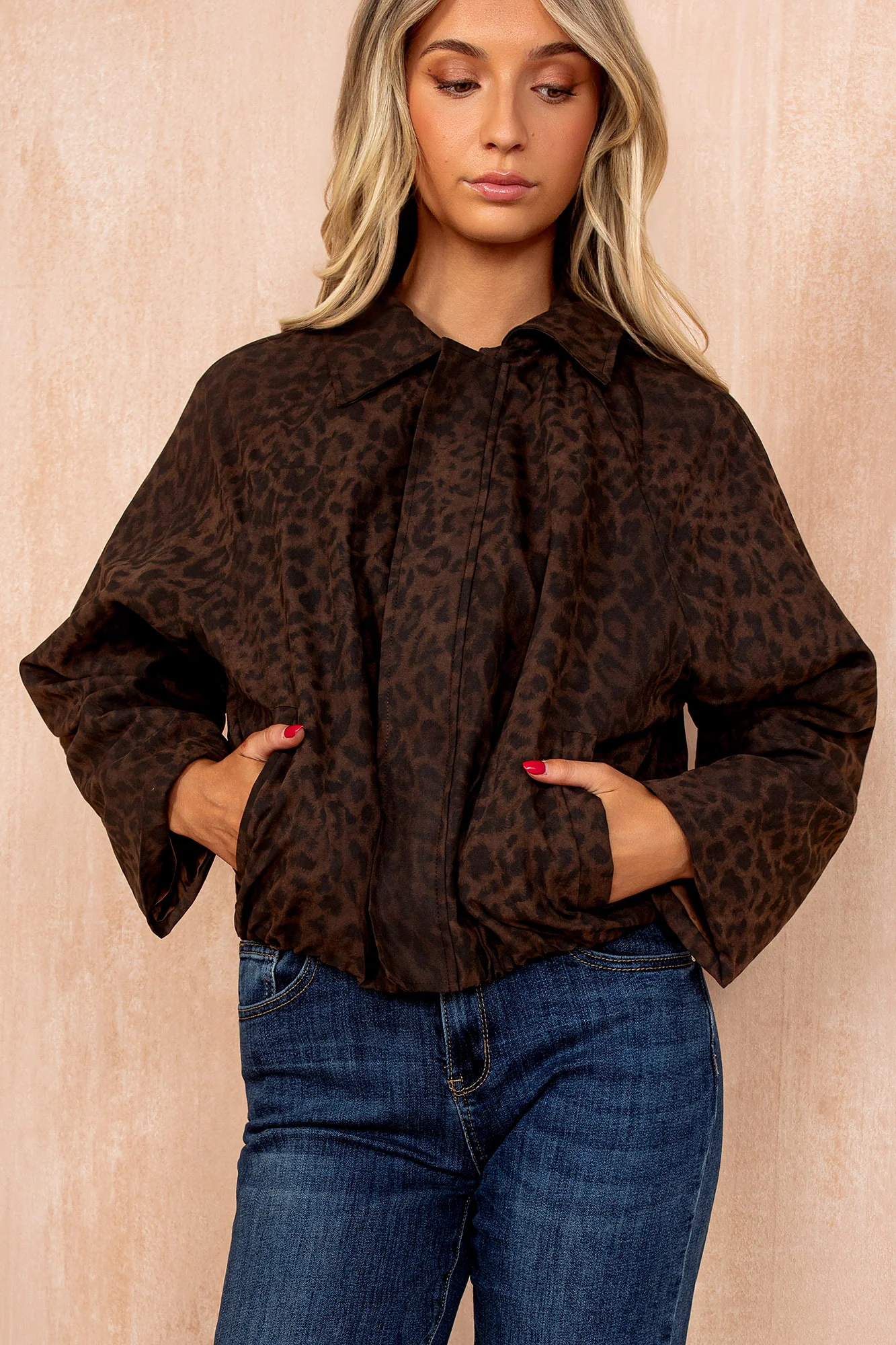 Agnes Leopard Print Bubble Hem Bomber Jacket - Weharma