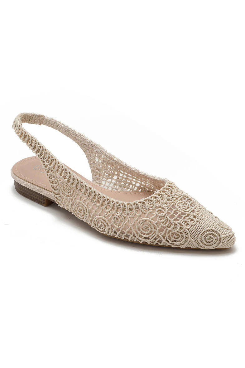 Hallie Cream Woven Slingback Shoe - Weharma
