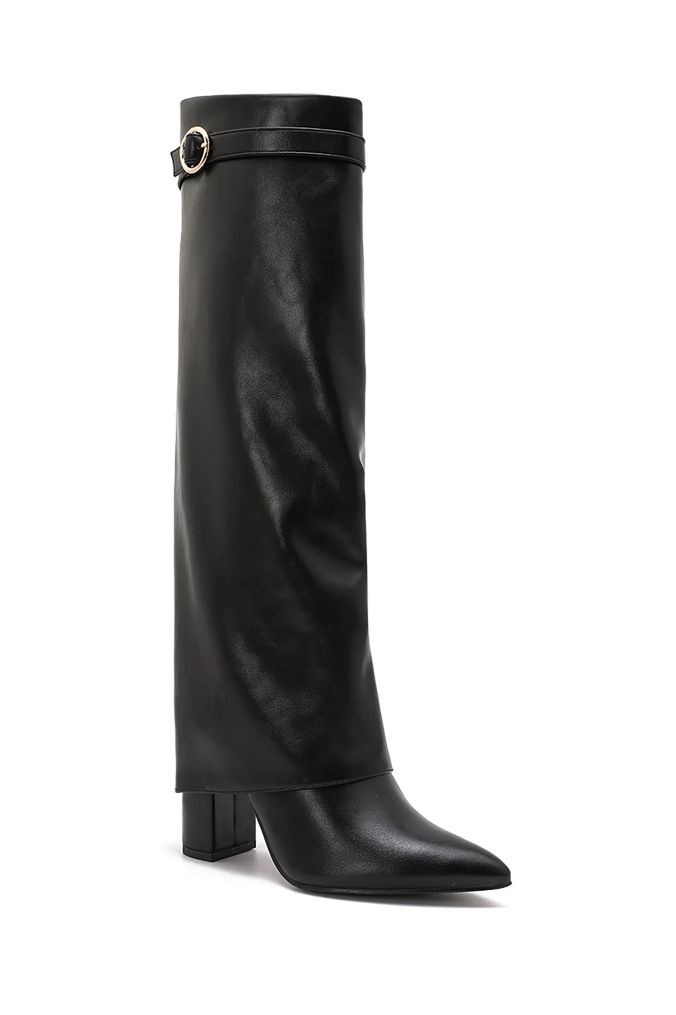 Mo Black Fold Over Knee High Boots - Weharma