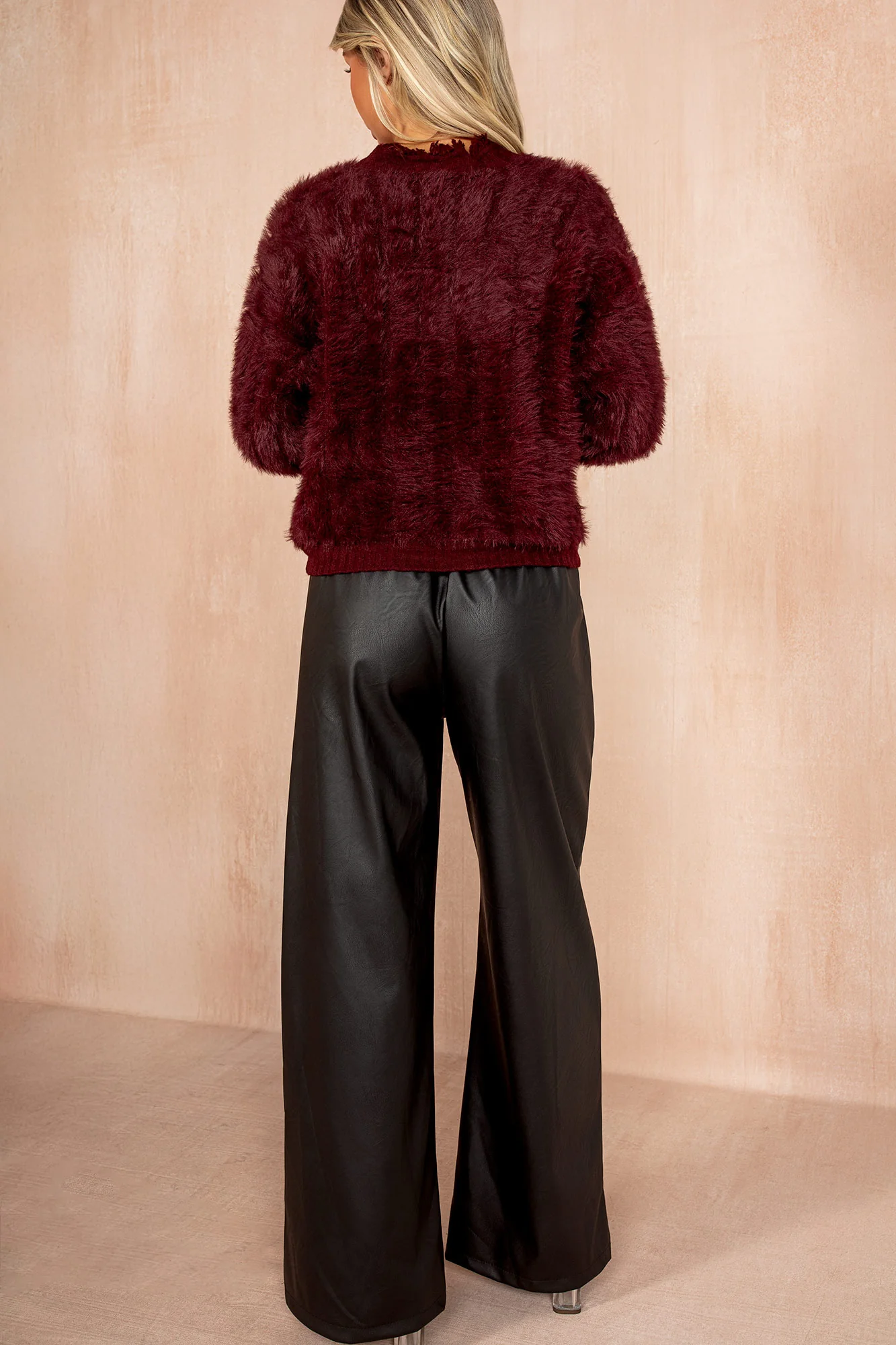 Hartley Burgundy Fluffy Cardigan - Weharma