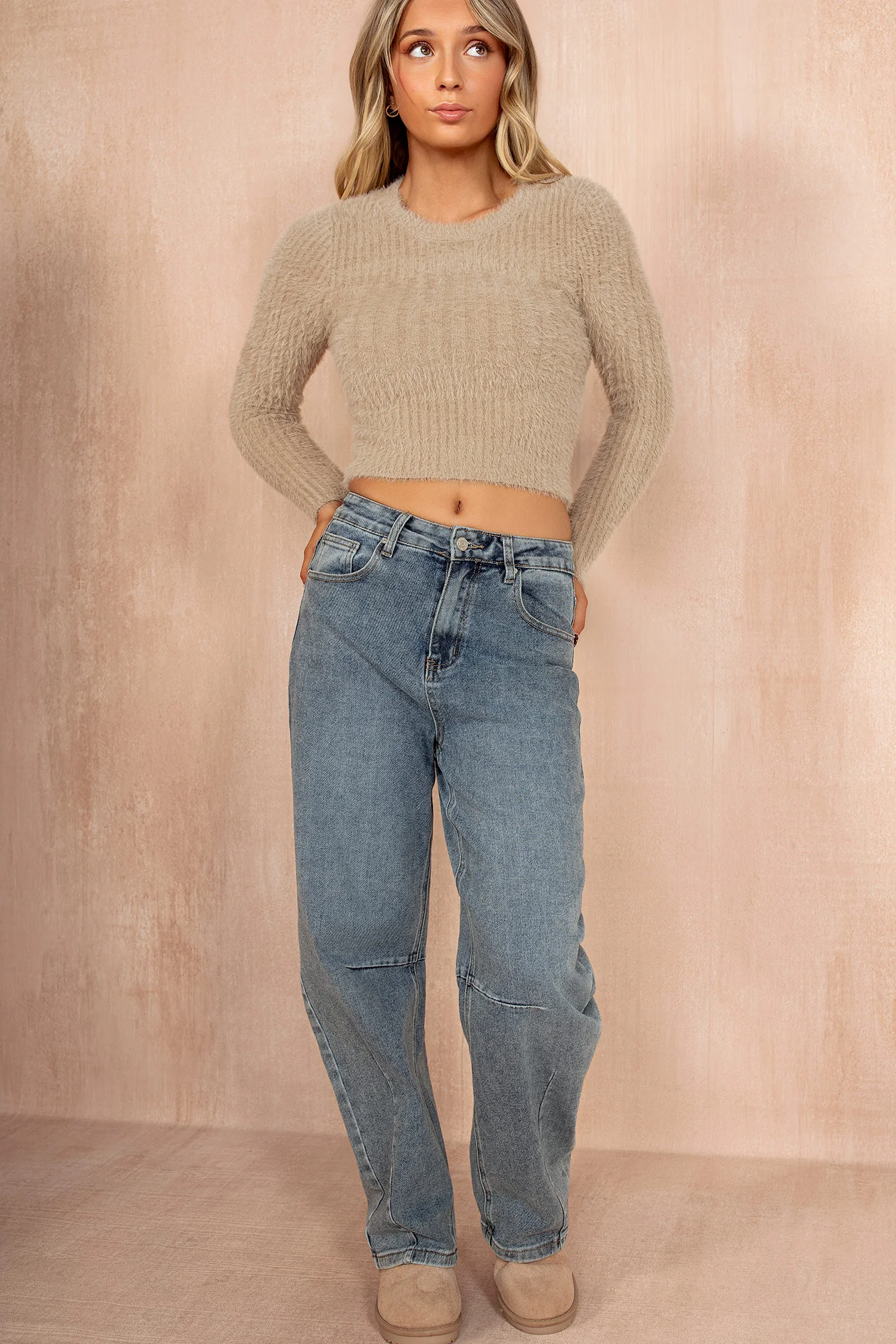 Imara Taupe Fluffy Cropped Jumper - Weharma