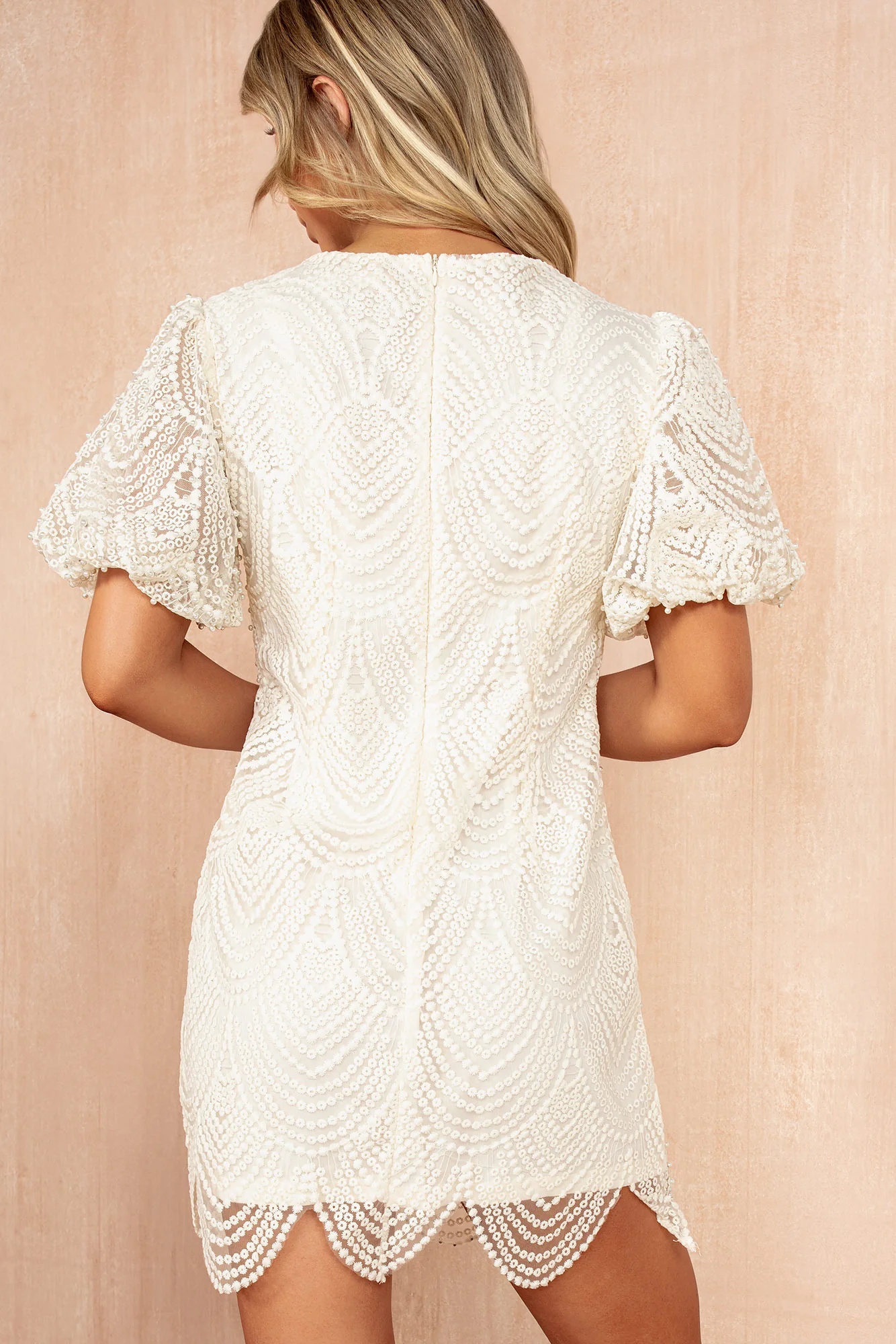 Sabina Cream Pearl Embellished Dress - Weharma