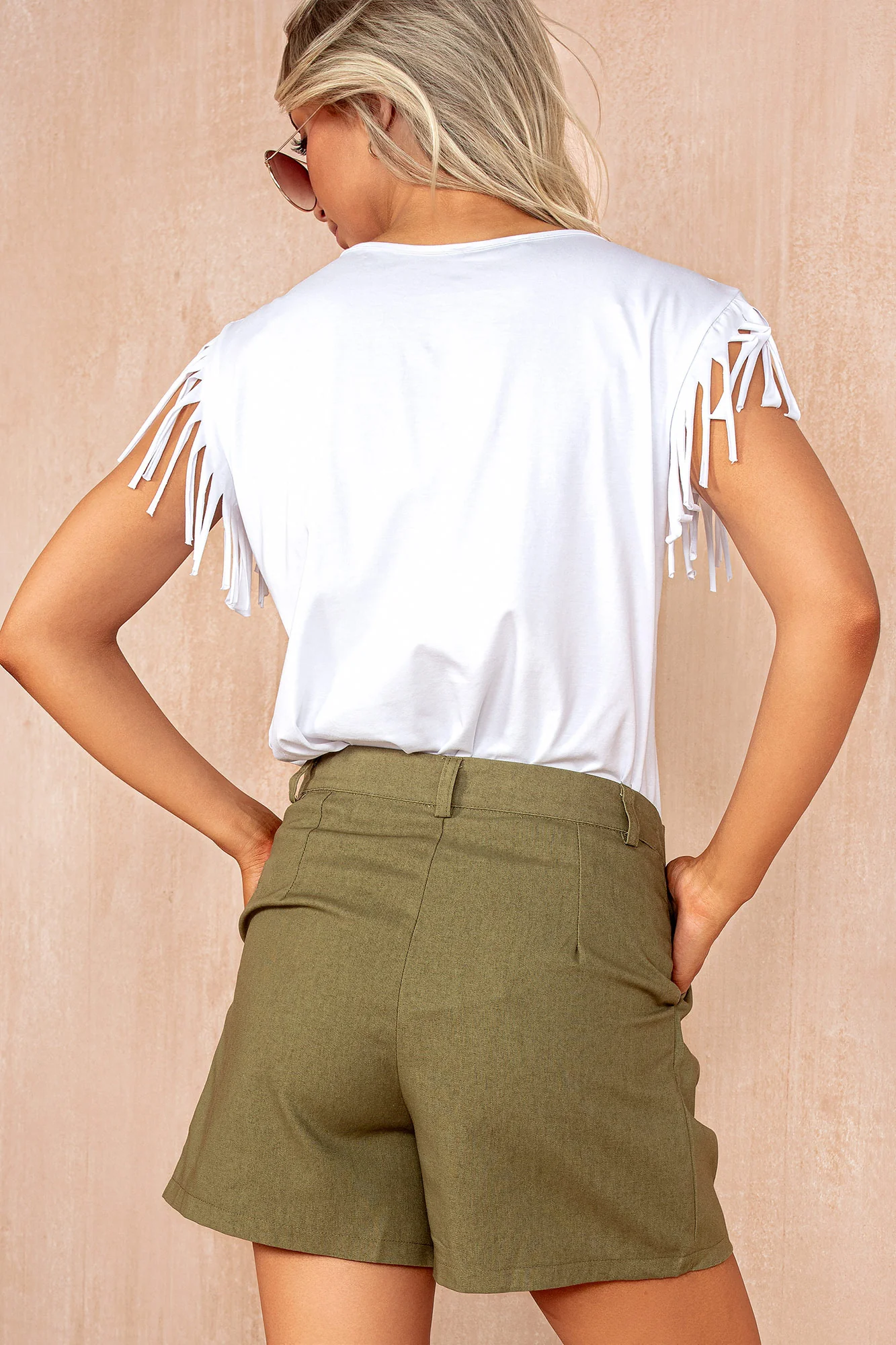 Beverly Khaki Linen Highwaist Shorts - Weharma