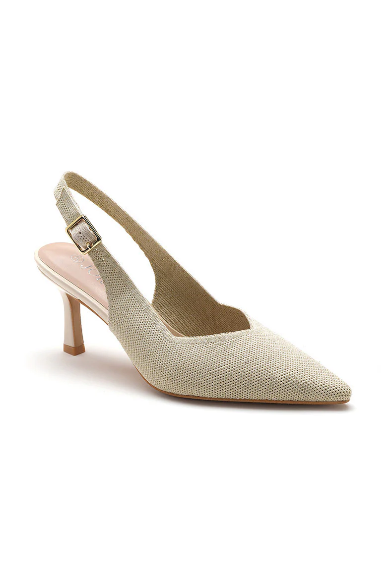 Helene Cream Woven Sparkle Court Heels - Weharma