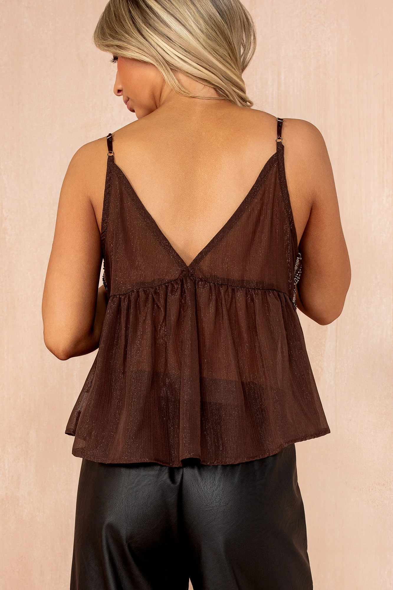 Nevada Chocolate Chiffon Sequin Cami Top - Weharma