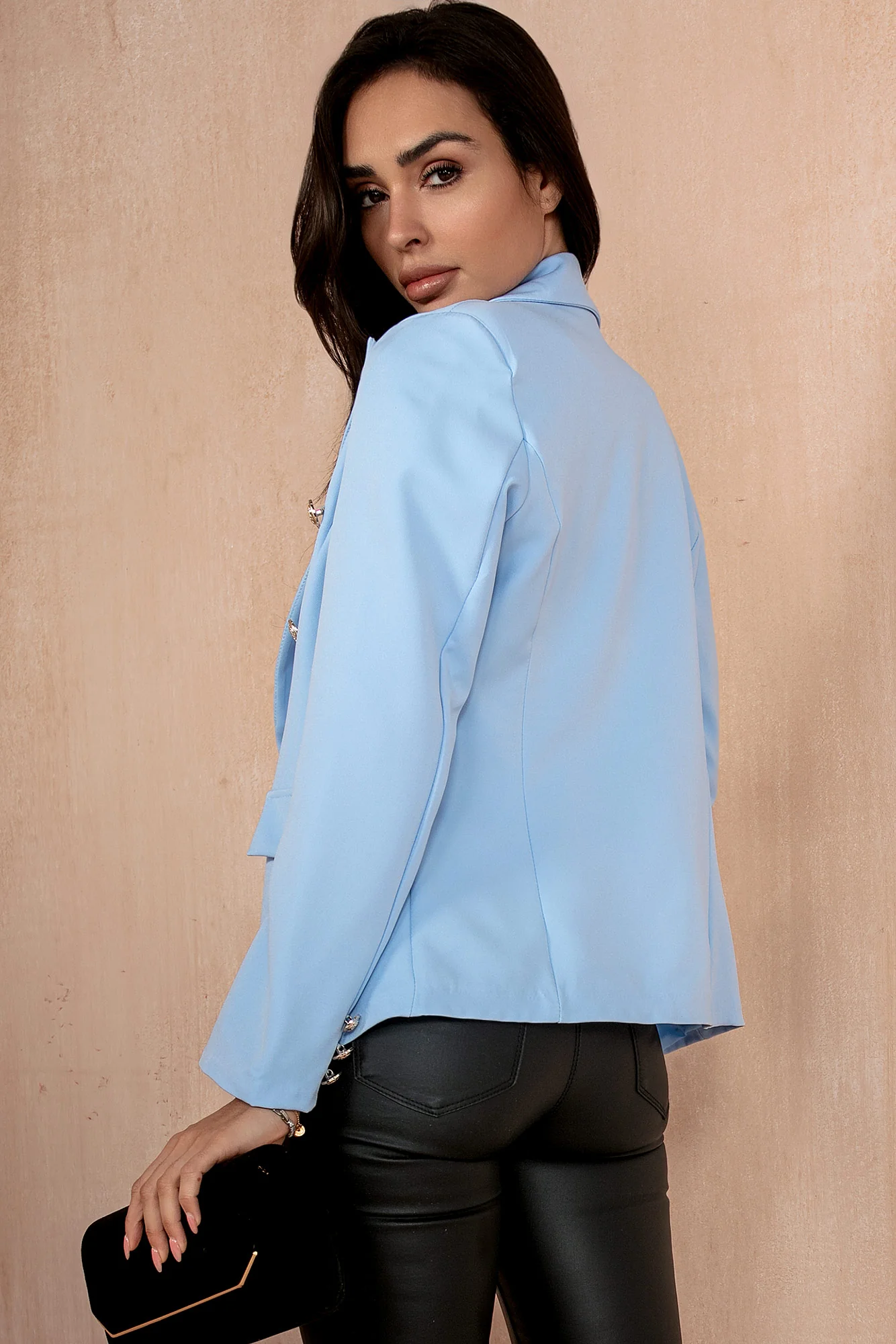 Haddie Powder Blue Button Detail Blazer - Weharma