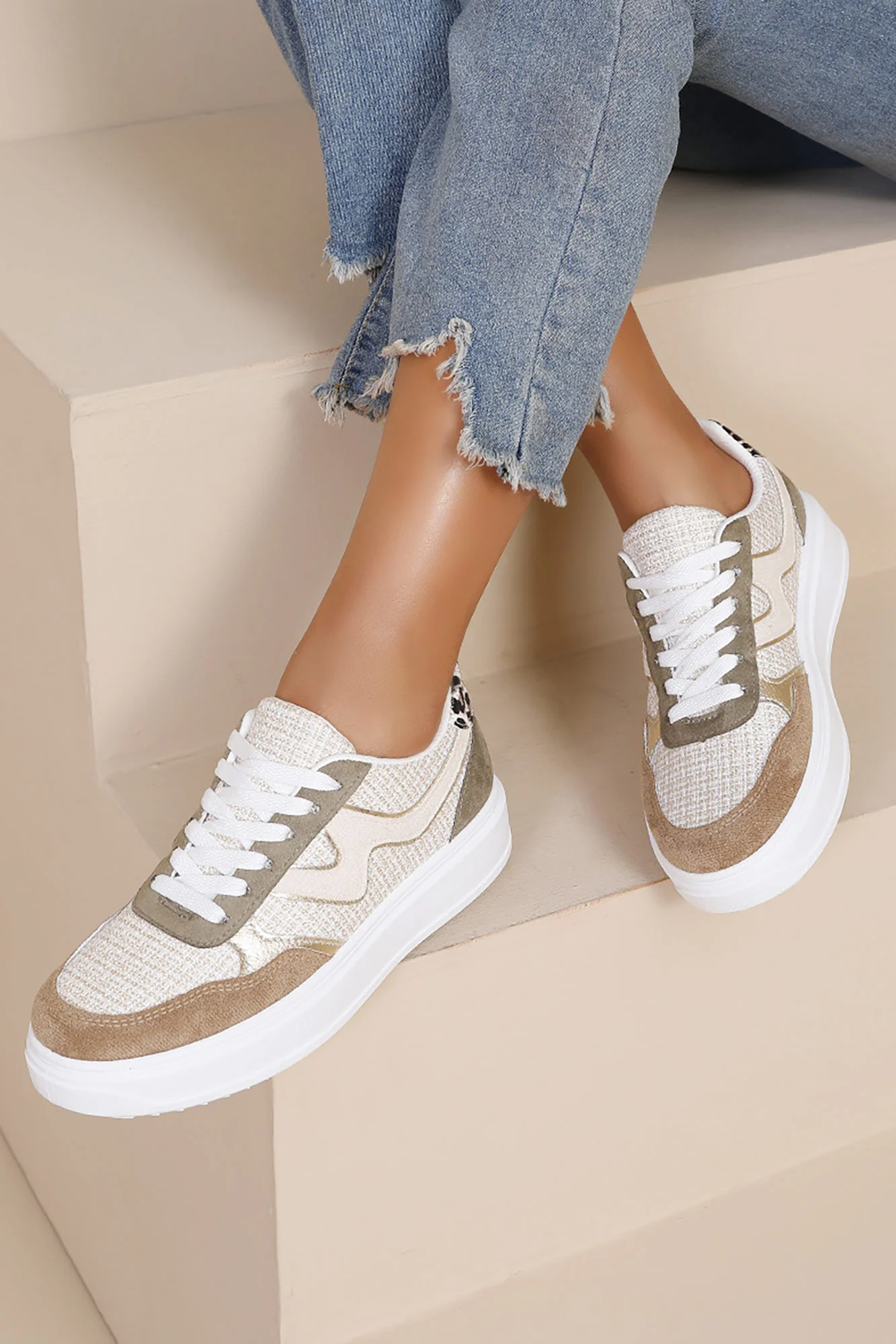 Dakota Khaki Suedette Chunky Trainers - Weharma