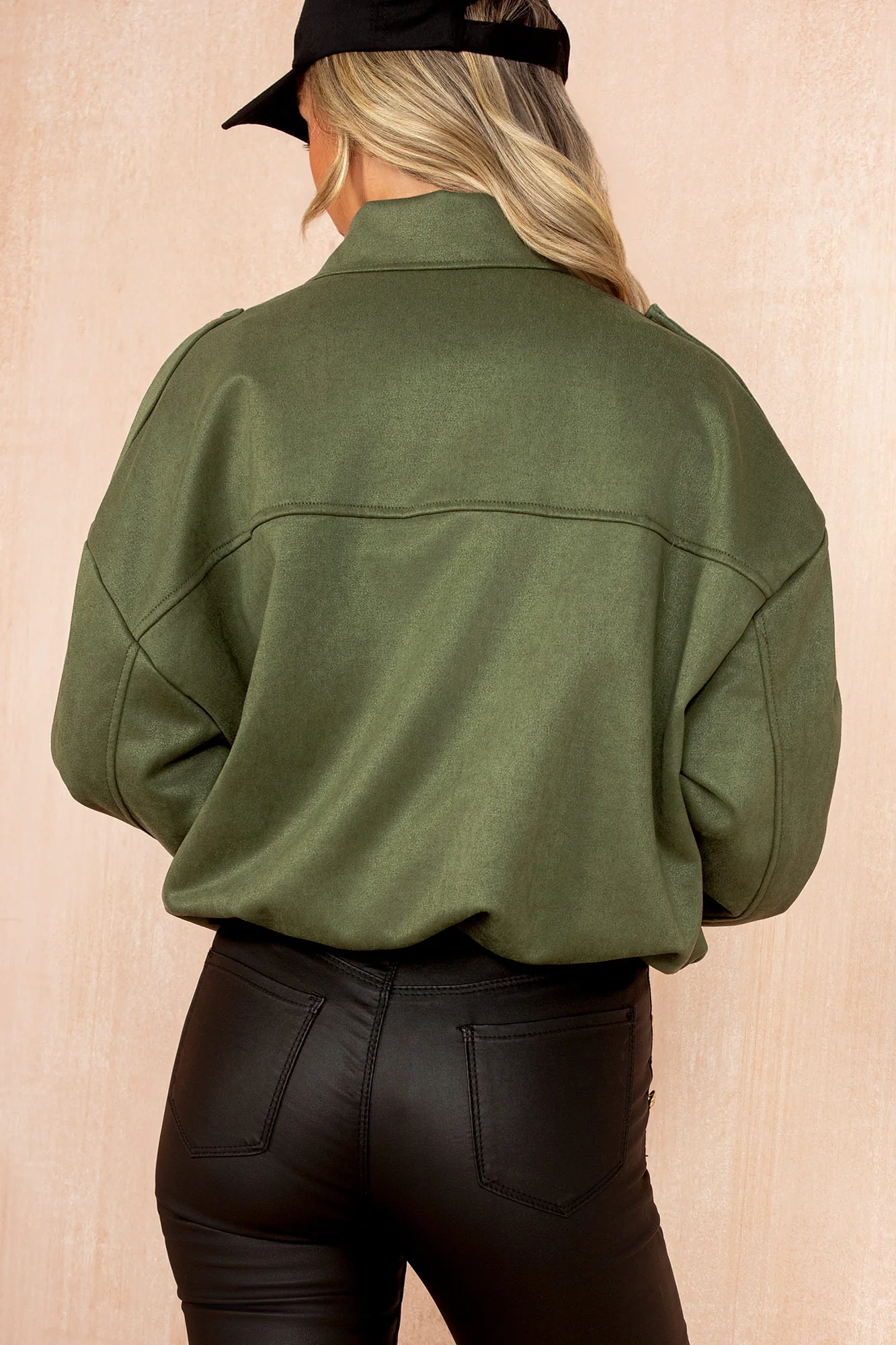 Beckett Khaki Faux Suede Bomber Jacket - Weharma