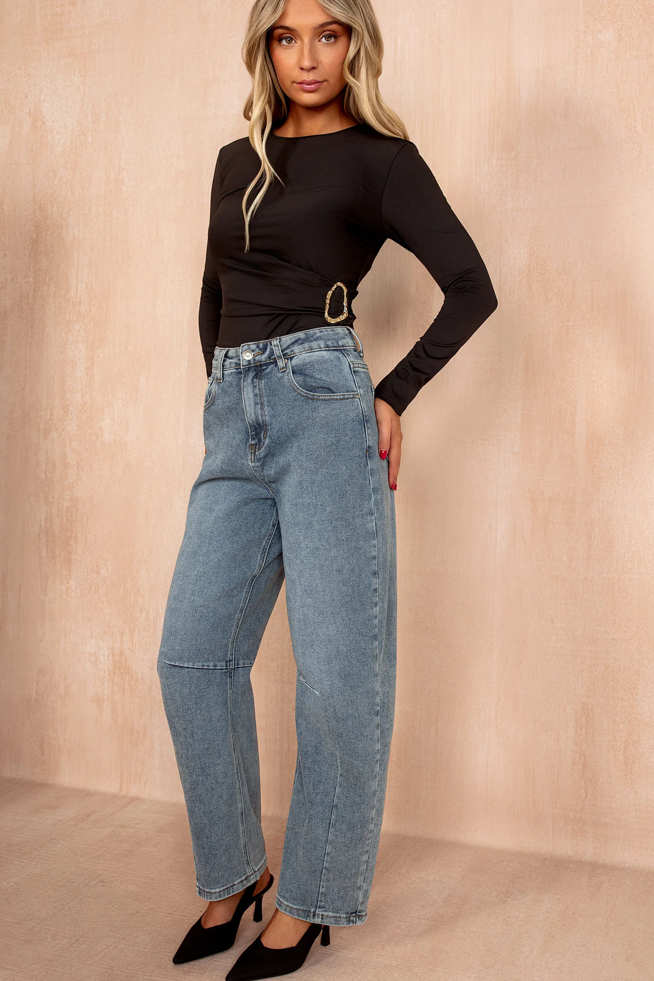 Bevin Blue Denim Barrel Jeans - Weharma