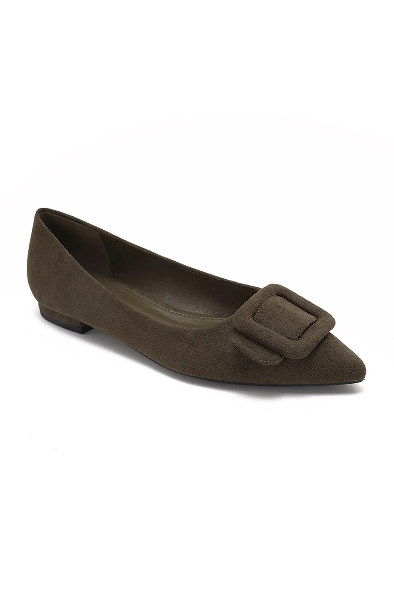 Fern Brown Suedette Buckle Flat Shoe - Weharma
