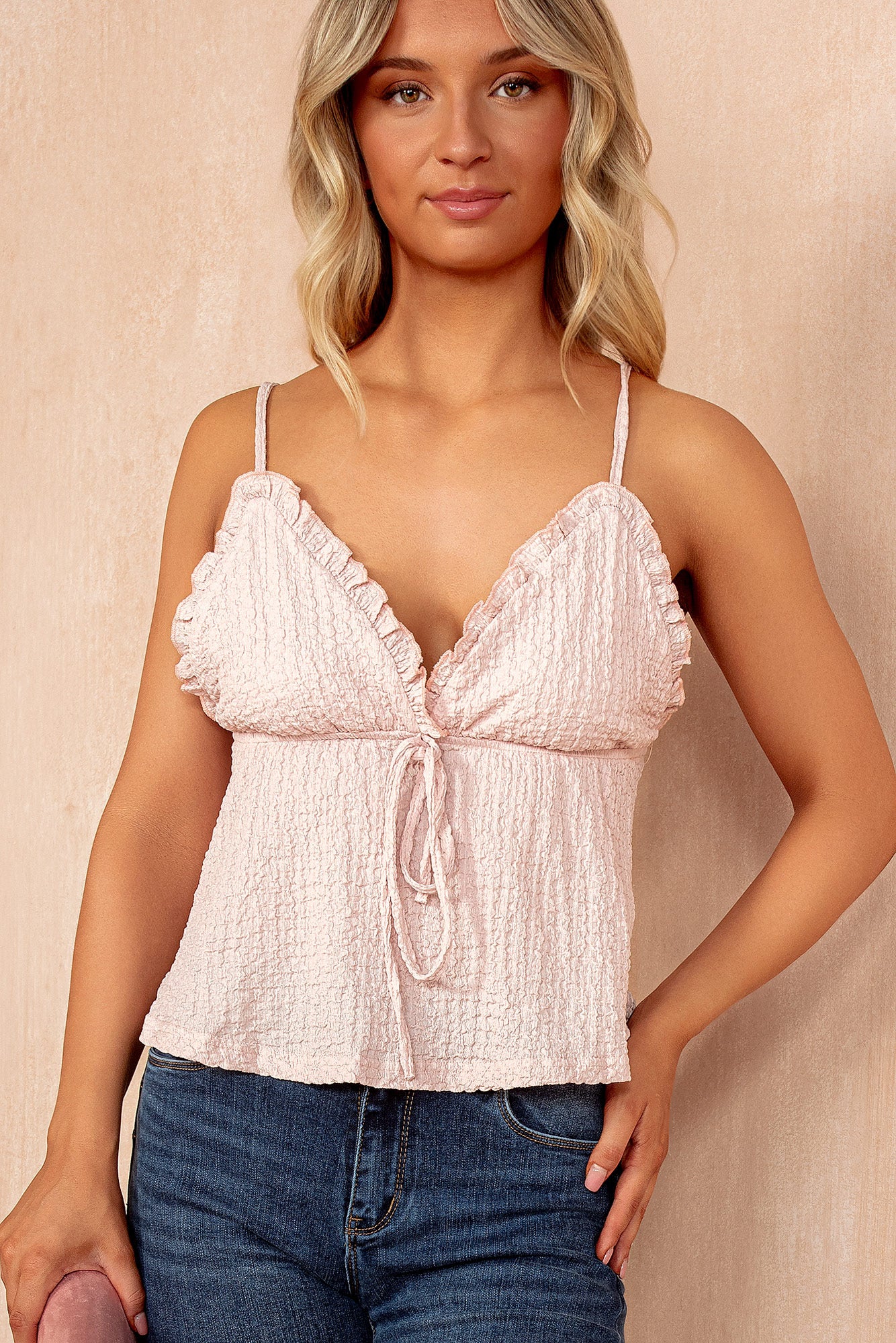 Sutton Pink Textured Frill Cami Top - Weharma