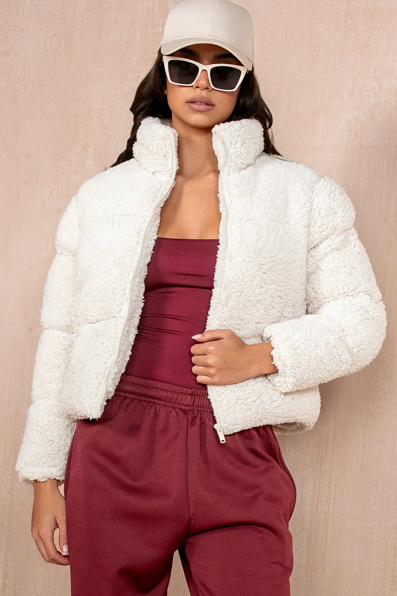 Lottie Cream Teddy Puffer Jacket - Weharma