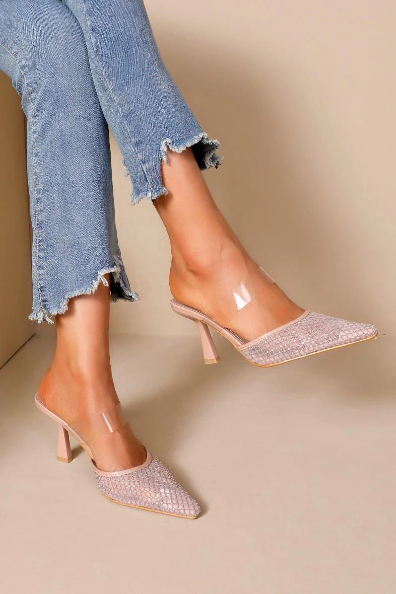 Jessie Nude Diamante Perspex Heels - Weharma