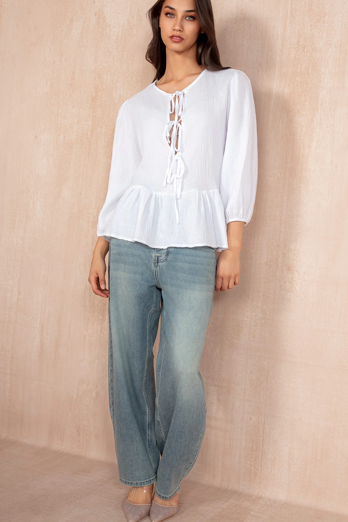 Jean White Cotton Peplum Top - Weharma