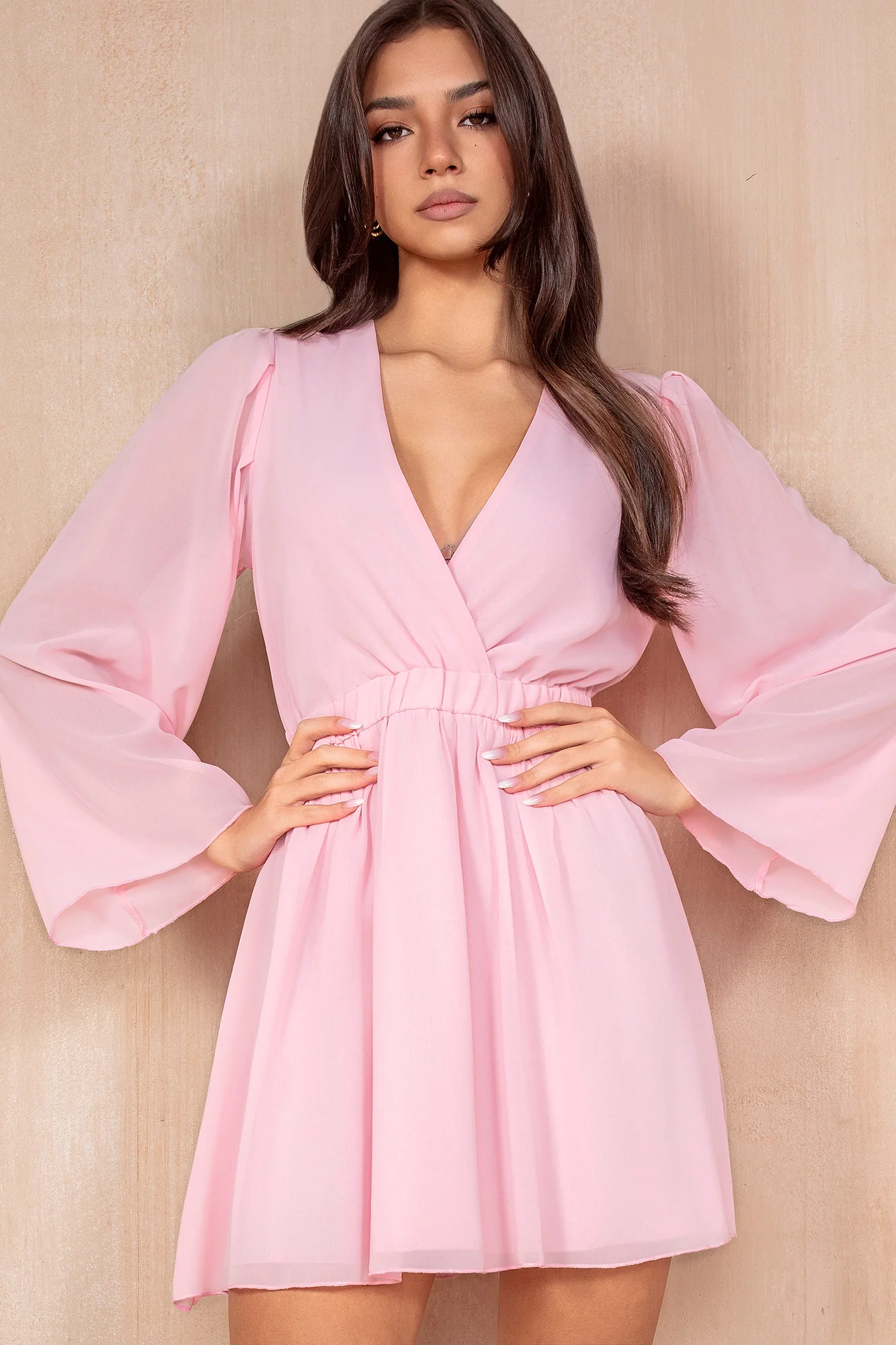 Fia Baby Pink Chiffon Wrap Dress - Weharma