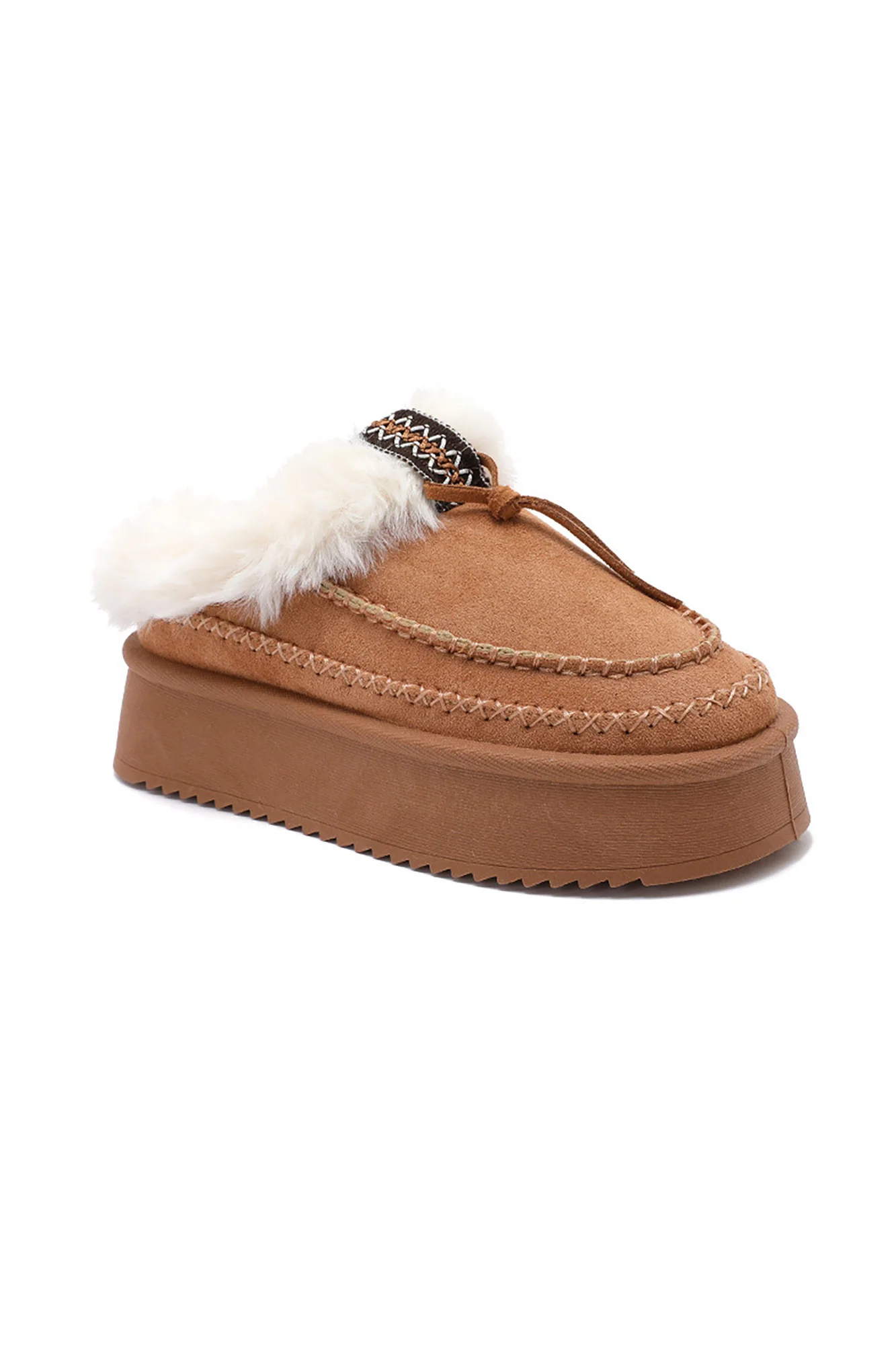 Saylor Camel Suedette Faux Fur Mules - Weharma