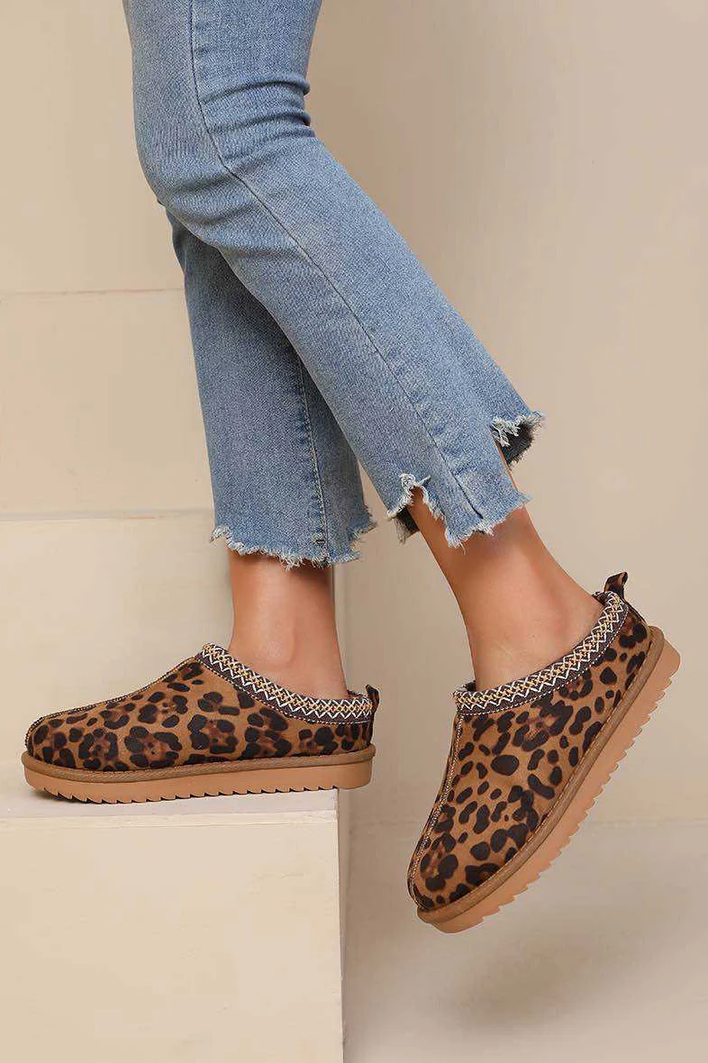 Zahra Leopard Print Braid Detail Suedette Mules - Weharma