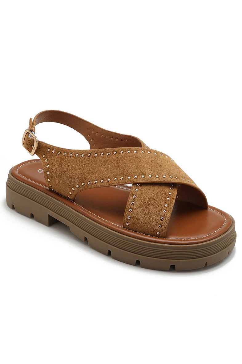 Selina Camel Studded Sandals - Weharma