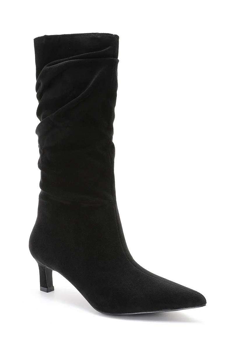 Nova Black Faux Suede Heeled Boots - Weharma