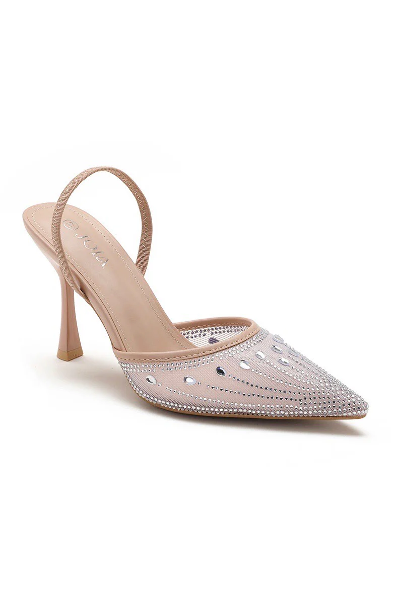 Haly Nude Diamante Slingback Heels - Weharma