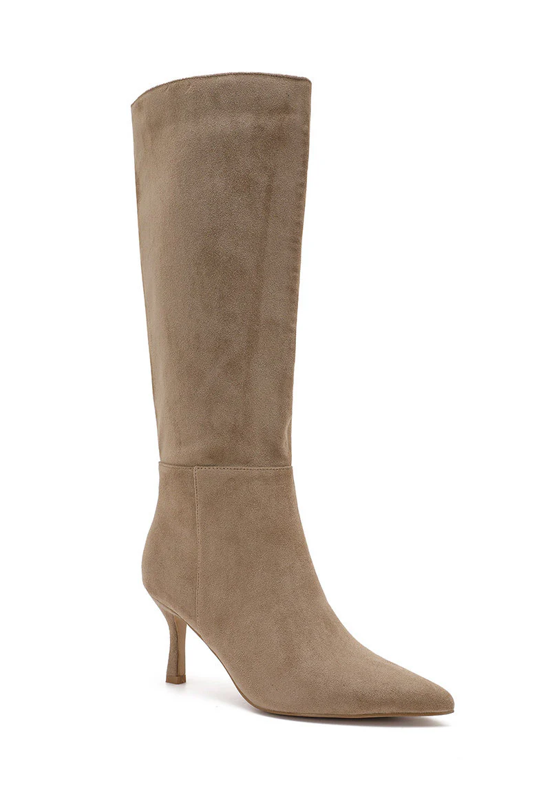 Faye Stone Suedette Knee High Boots - Weharma