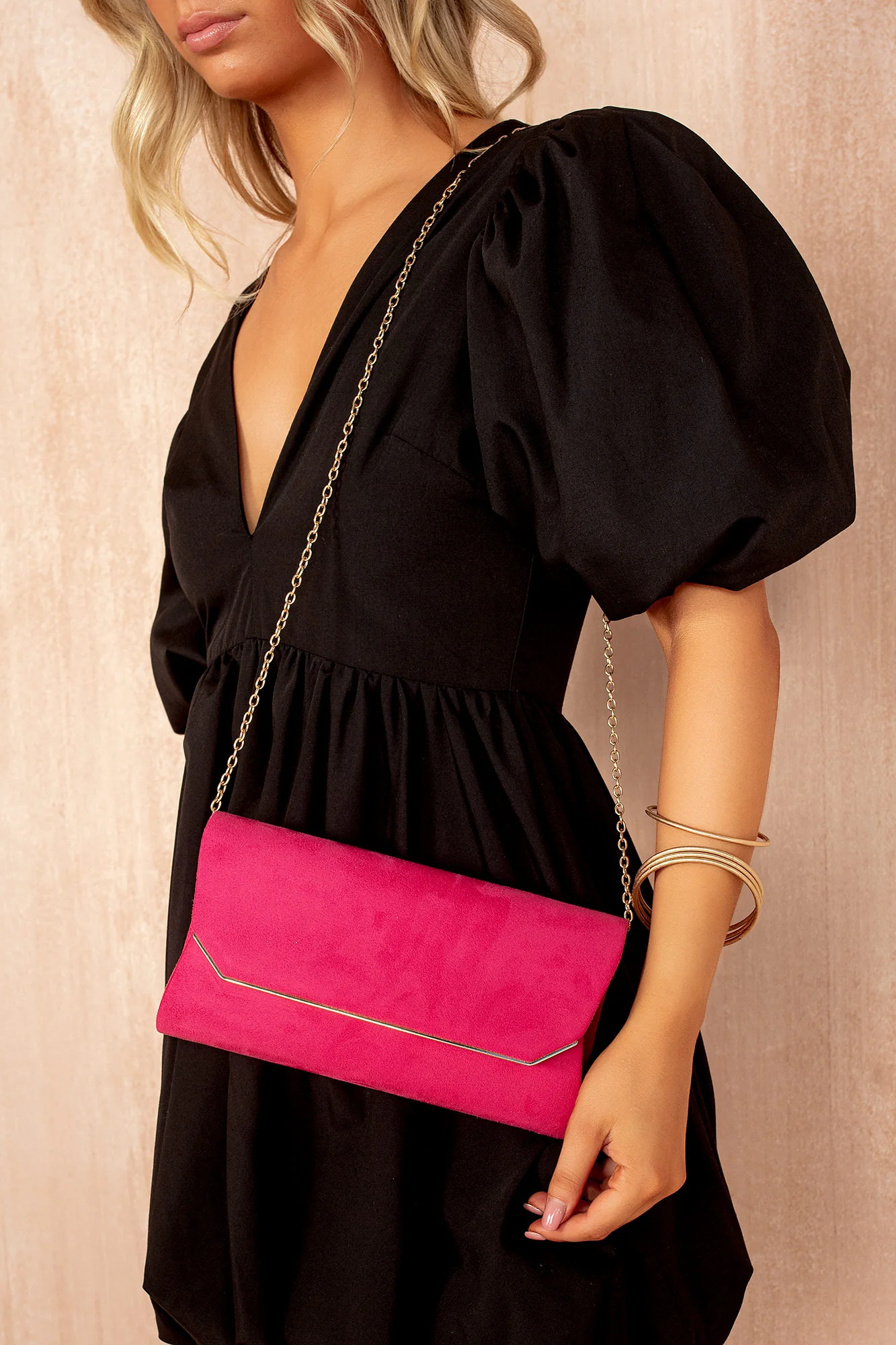 Trixie Fuchsia Suedette Detachable Chain Bag - Weharma