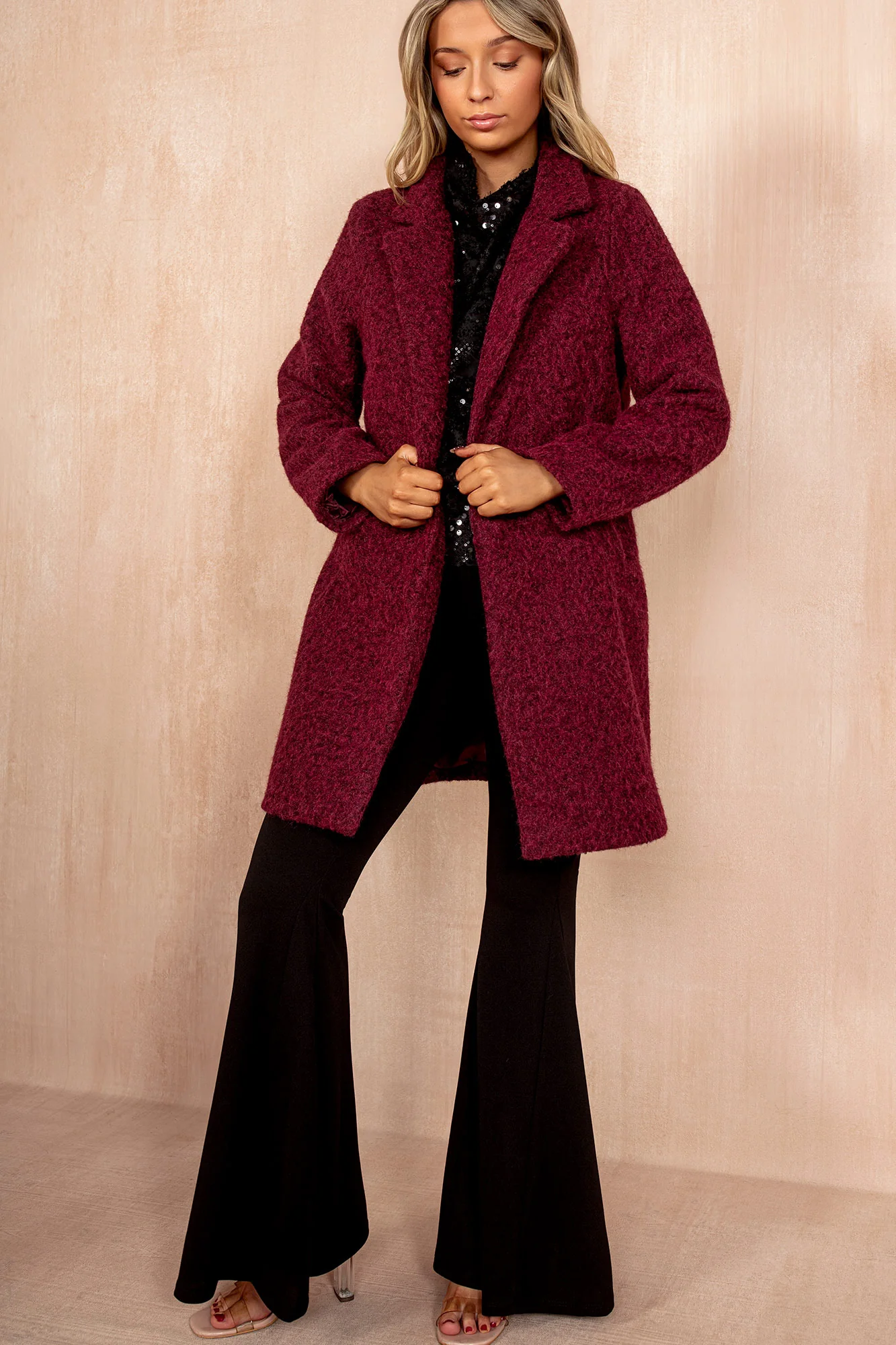 Wendy Burgundy Wool Longline Coat - Weharma