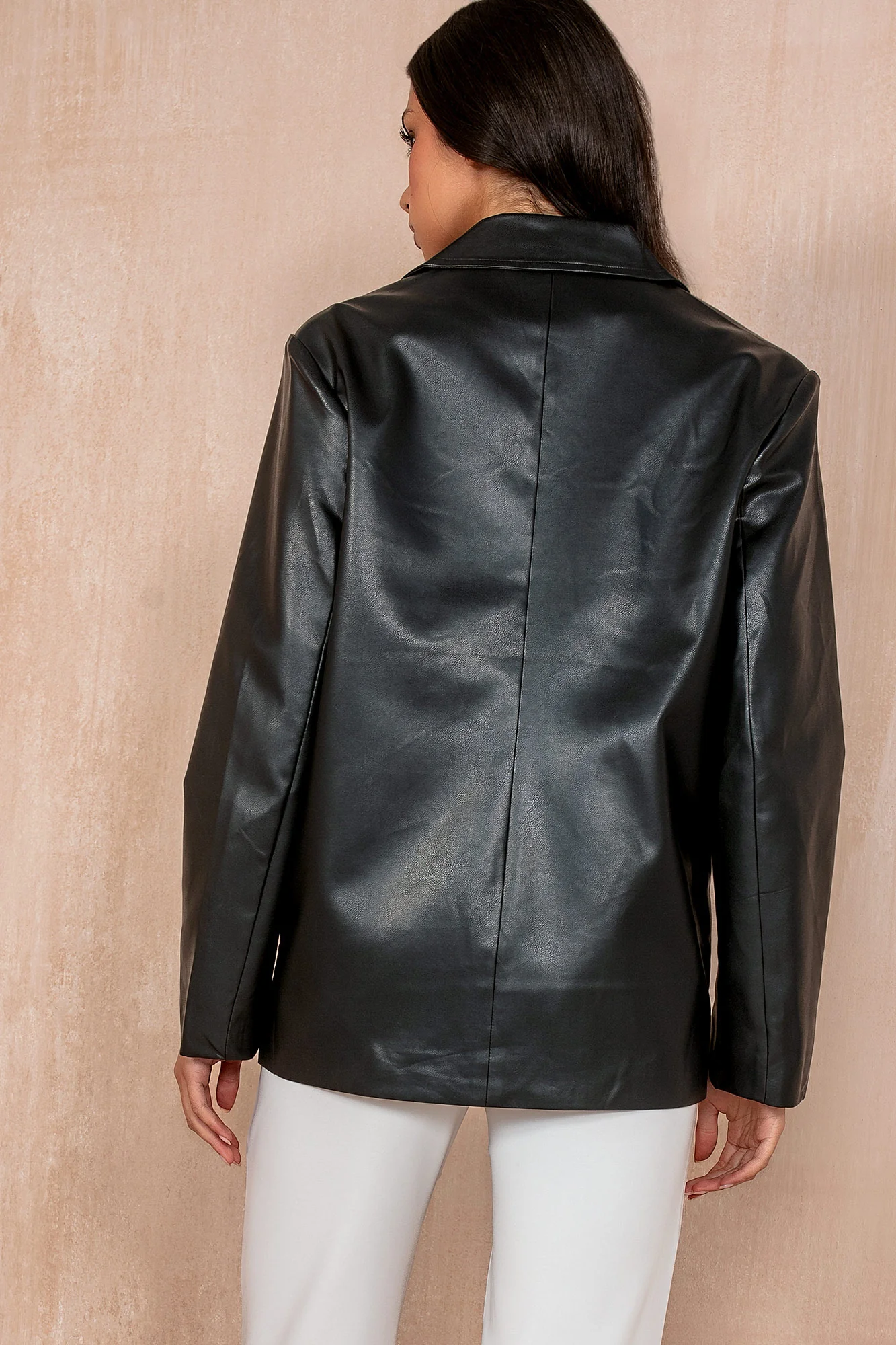 Caroline Black Leather Look Blazer - Weharma