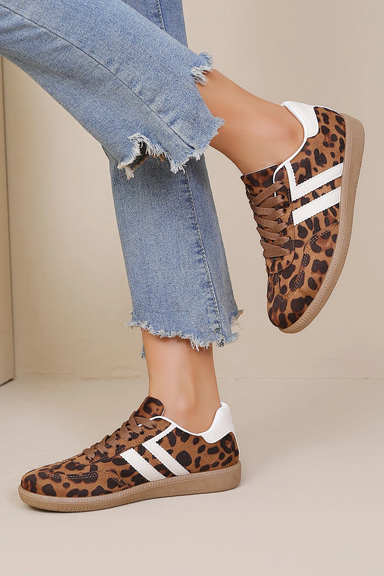 Alaina Leopard Suedette Trainers - Weharma