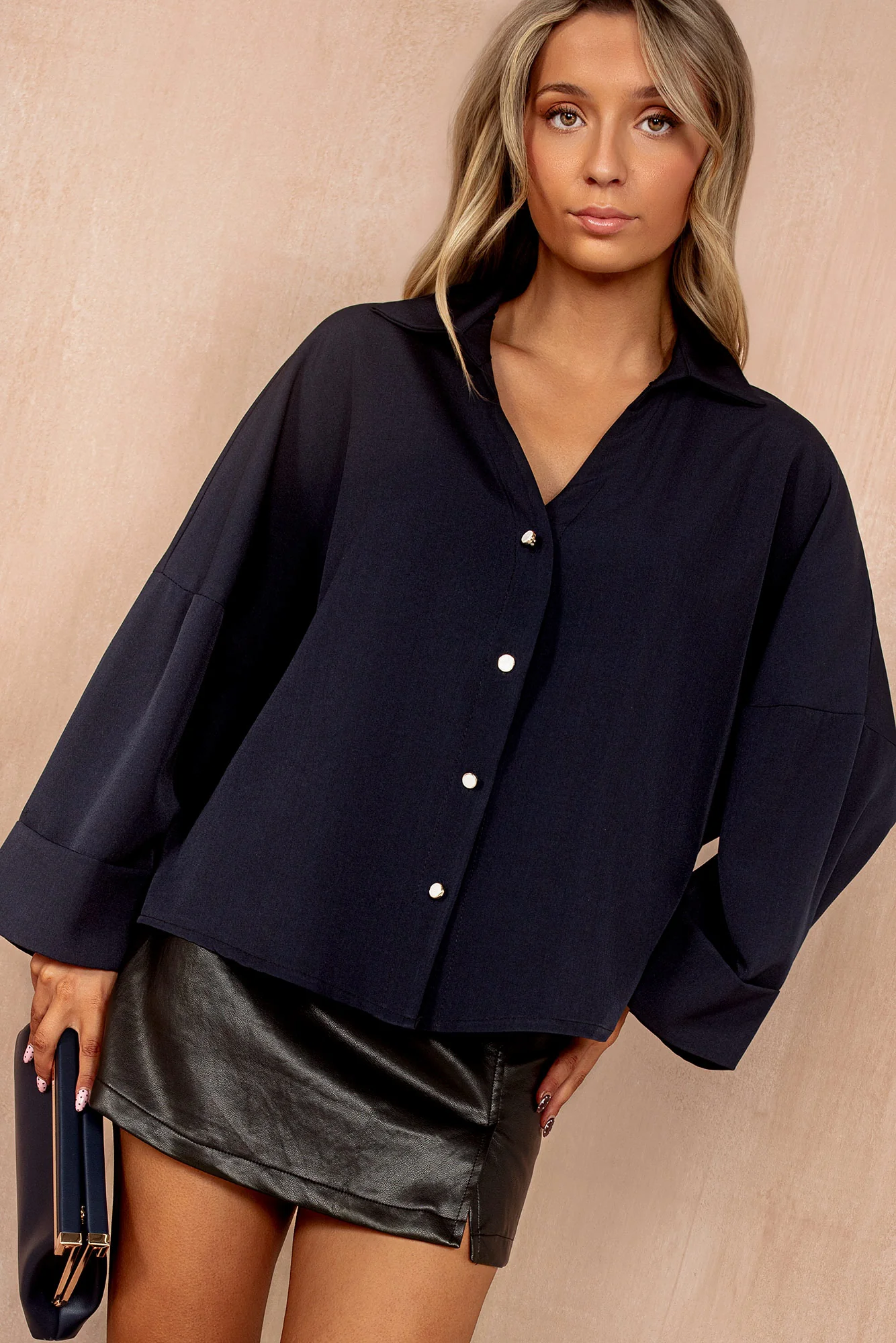 Val Navy Oversized Shirt - Weharma