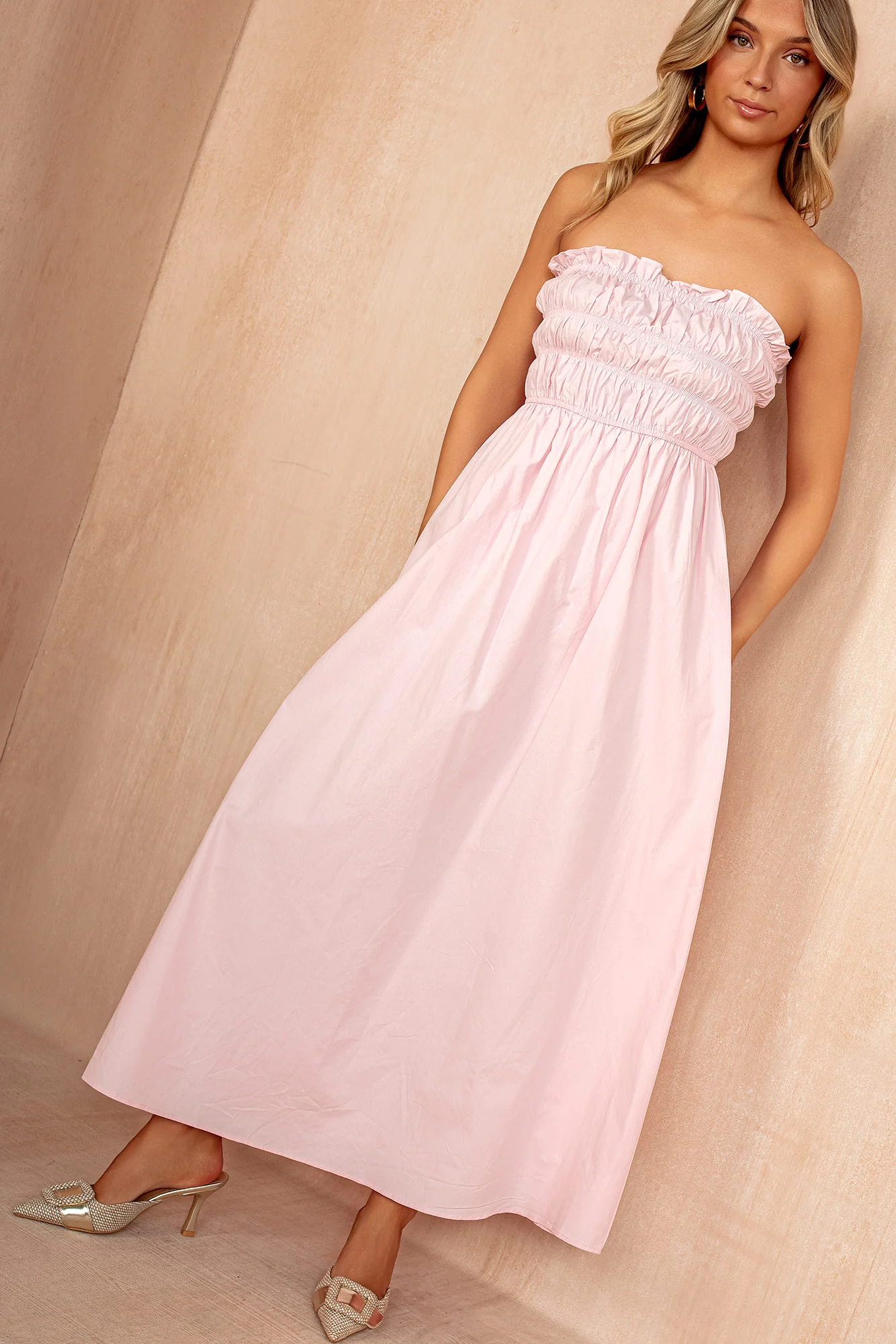 Lauren Pink Cotton Bandeau Dress - Weharma