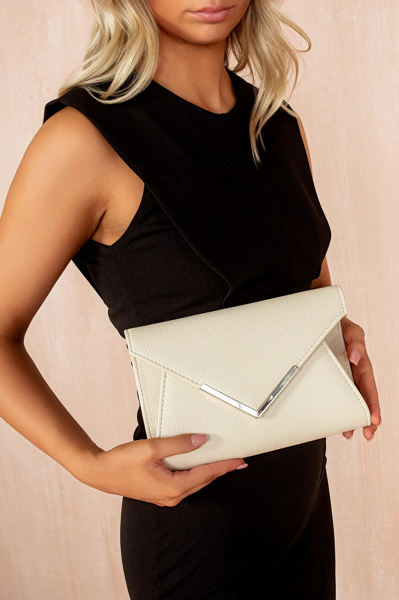 Zandra Ivory PU Envelope Clutch Bag - Weharma