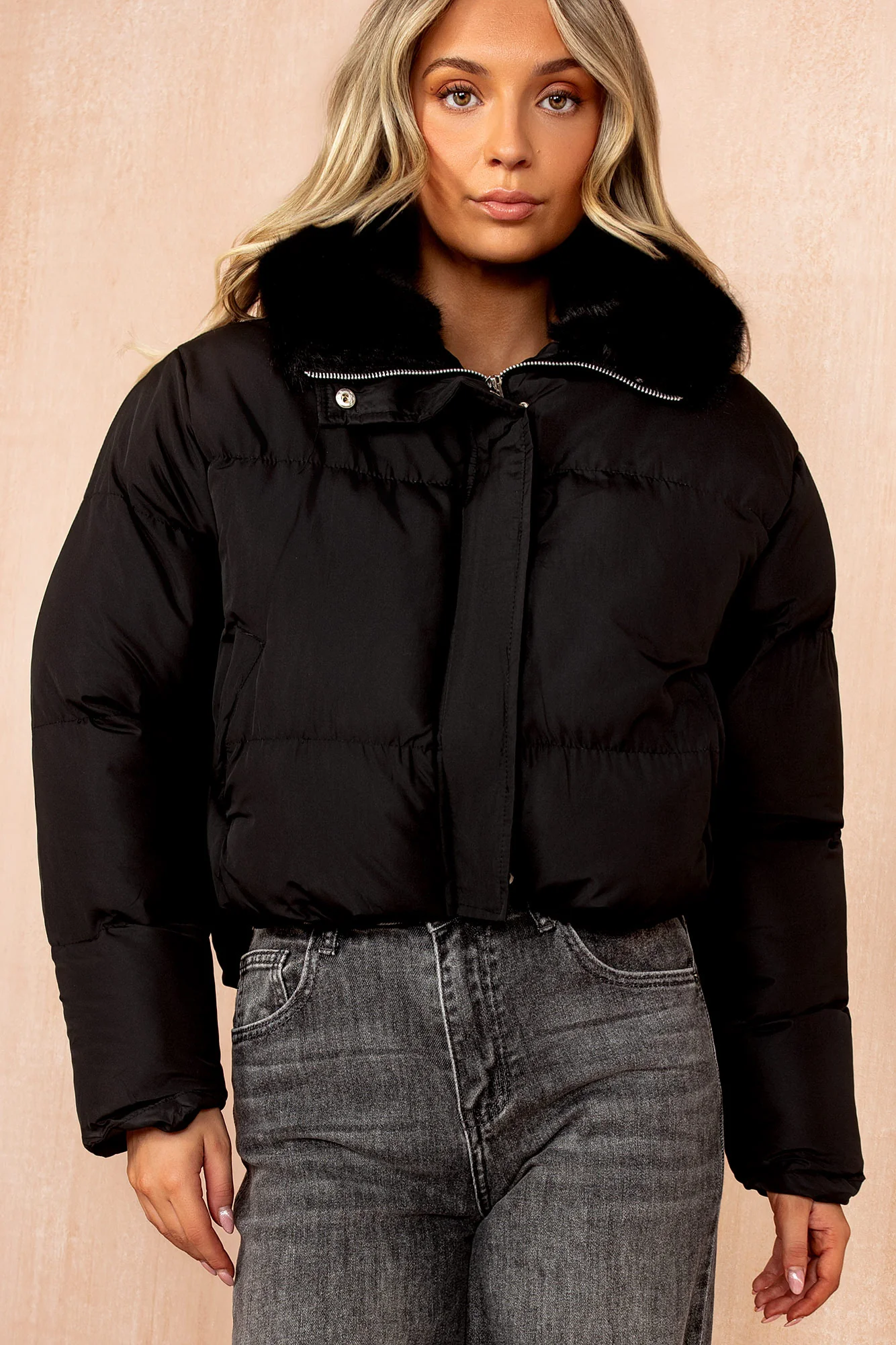 Cassie Black Faux Fur Hooded Puffer Jacket - Weharma