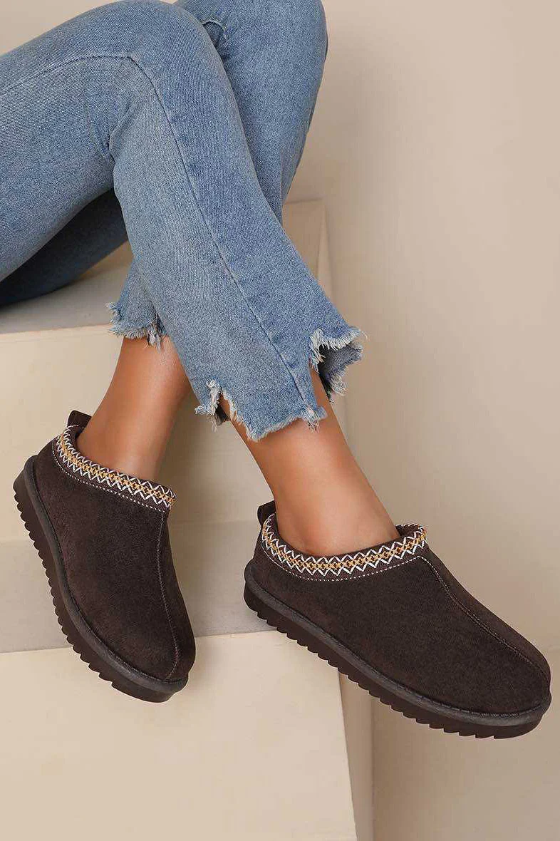 Zahra Chocolate Braid Detail Suedette Mules - Weharma