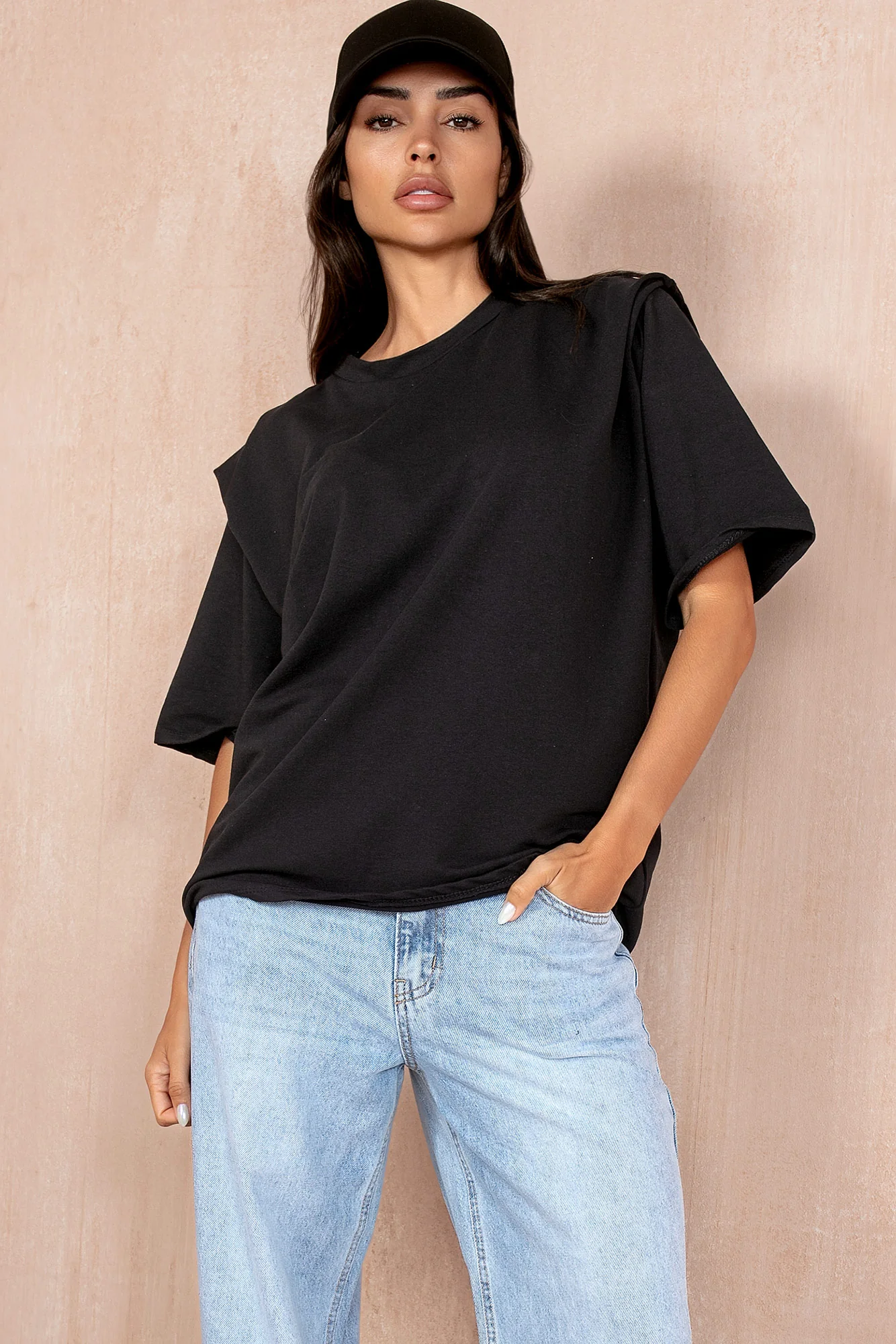 Bobbi Black Shoulder Detail T-Shirt - Weharma