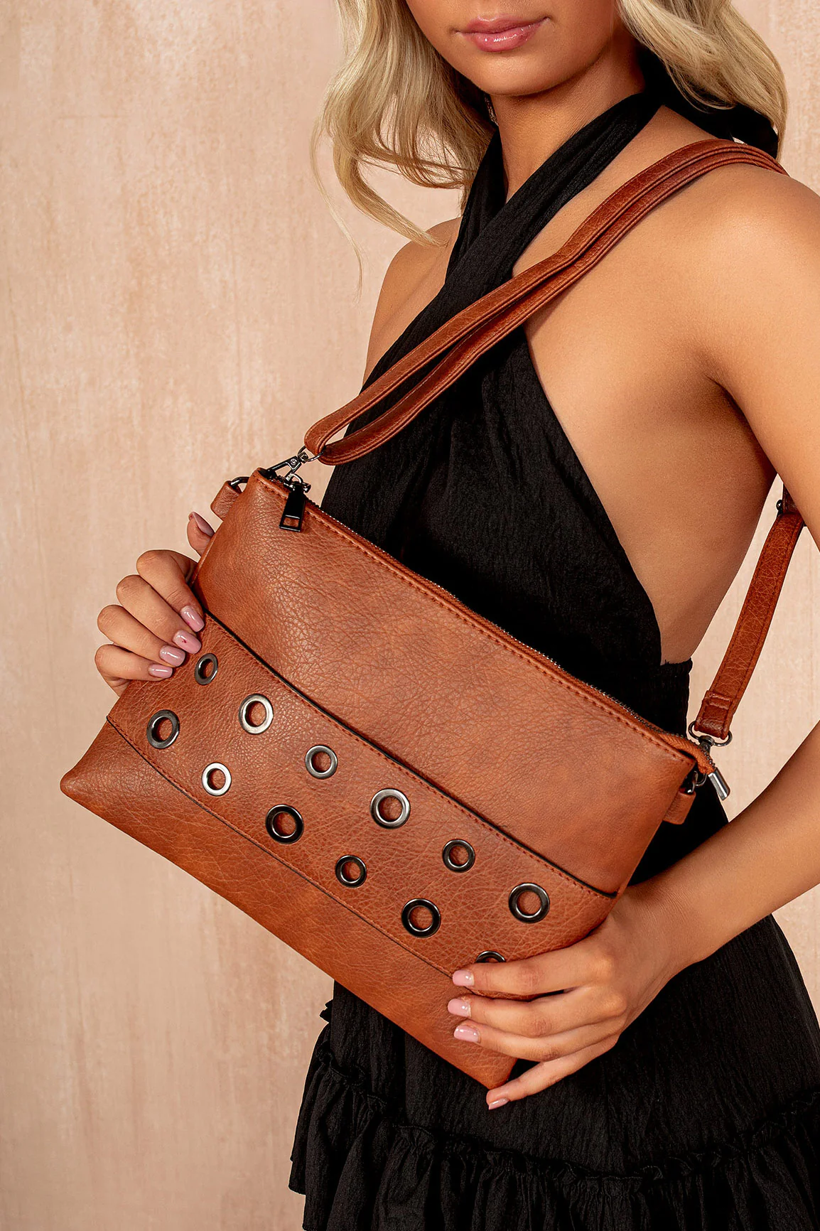 Dora Tan Faux Leather Crossbody Bag - Weharma