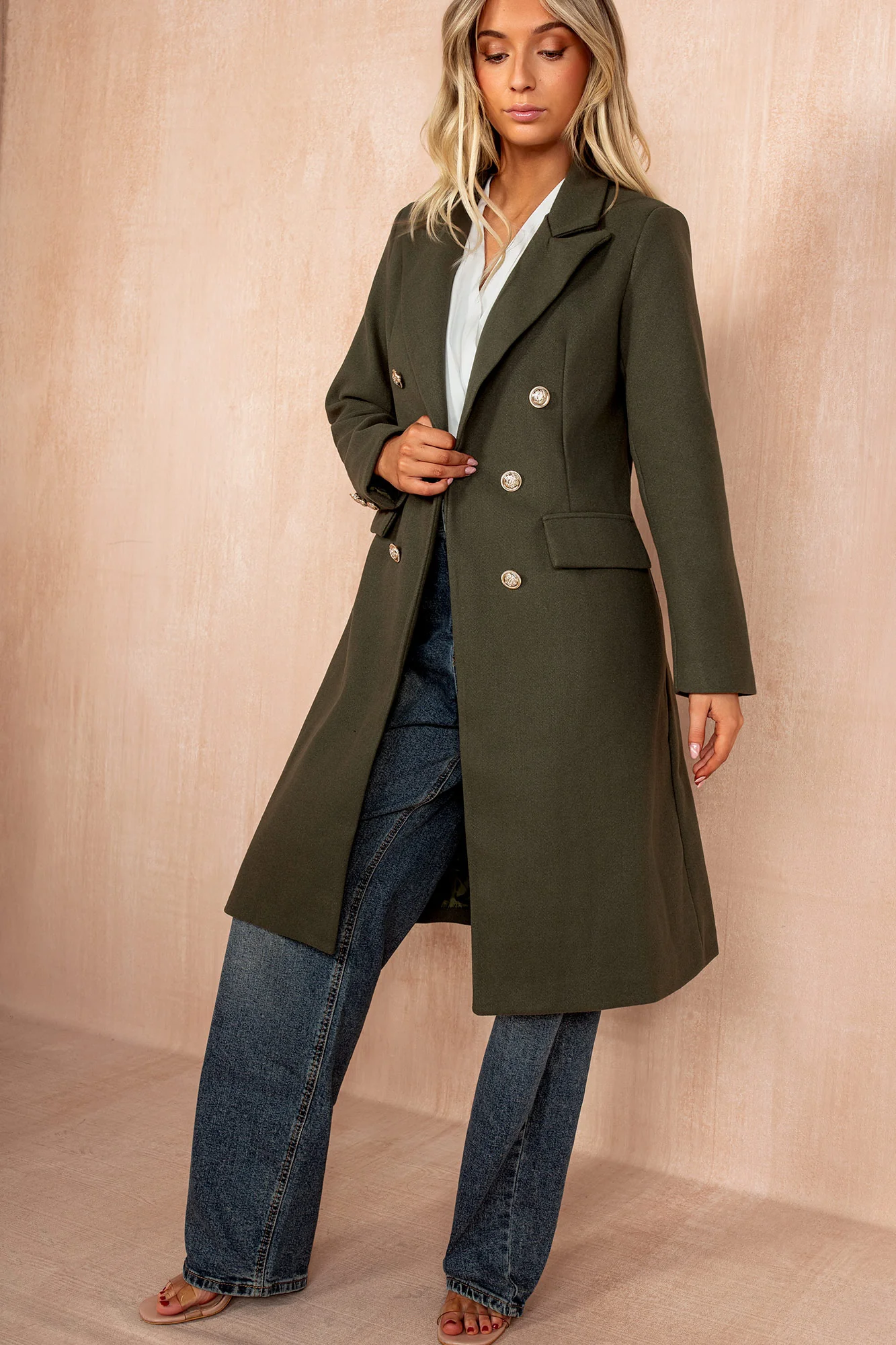 Winona Khaki Longline Double Breasted Coat - Weharma