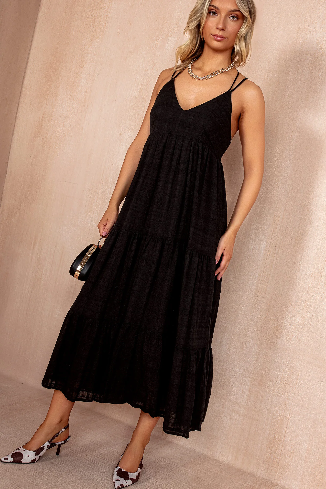 Oksana Black Cotton Strappy Dress - Weharma