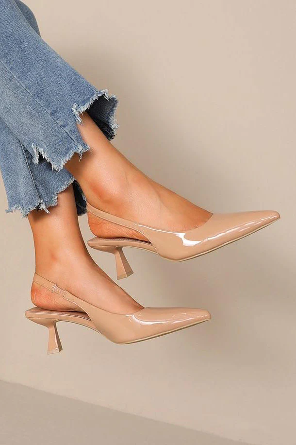 Hayden Nude Patent Slingback Heels - Weharma