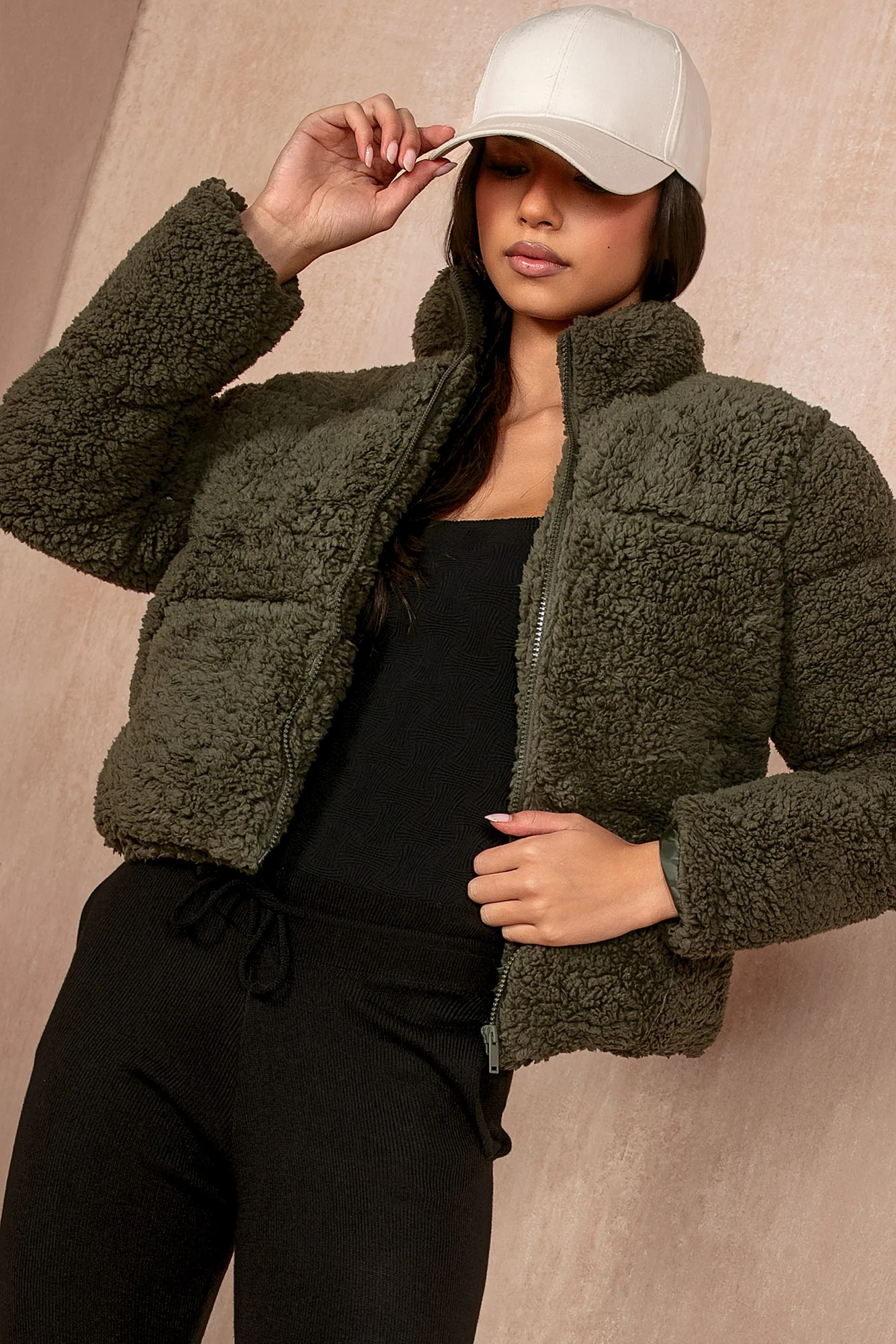 Lottie Khaki Teddy Puffer Jacket - Weharma