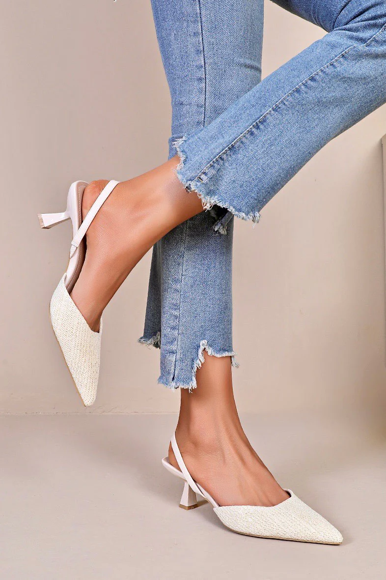 Phallon Cream Woven Kitten Heels - Weharma