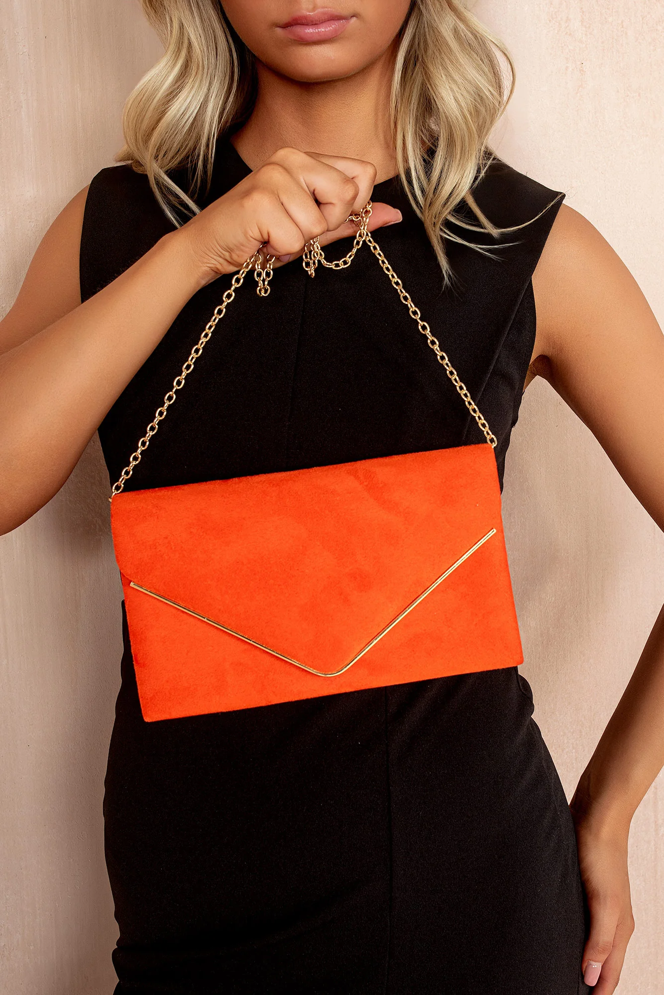 Pamela Scarlett Suedette Gold Trim Clutch - Weharma