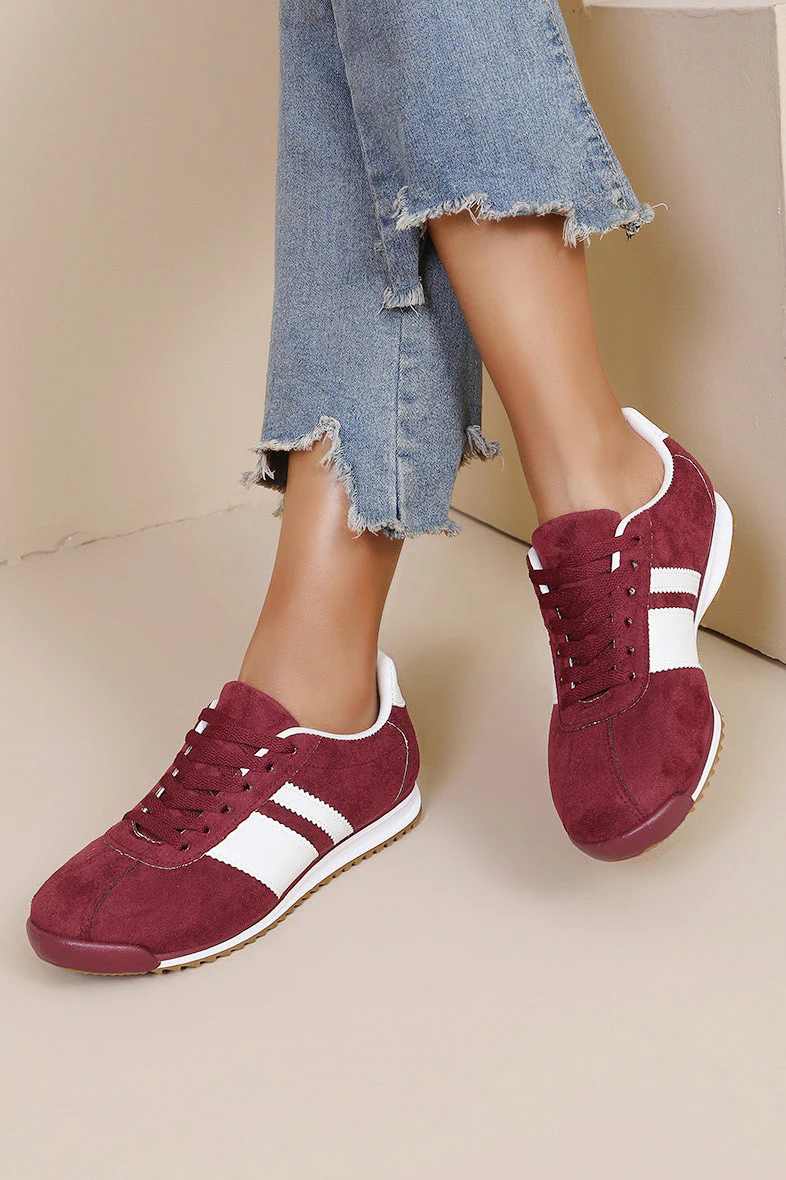 Orianna Burgundy Suedette Trainers - Weharma