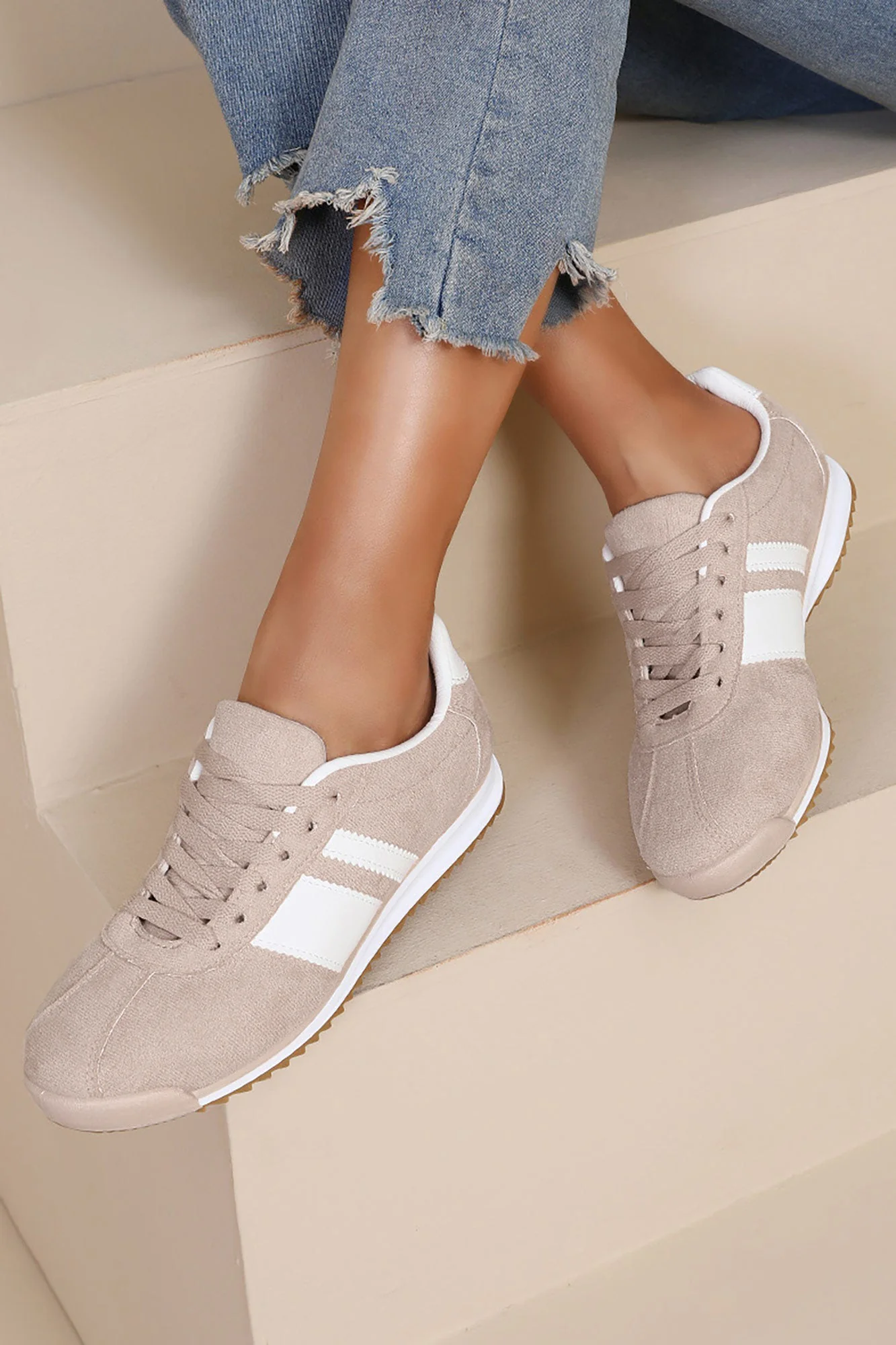 Orianna Stone Suedette Trainers - Weharma