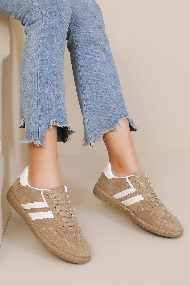 Alaina Camel Suedette Trainers - Weharma