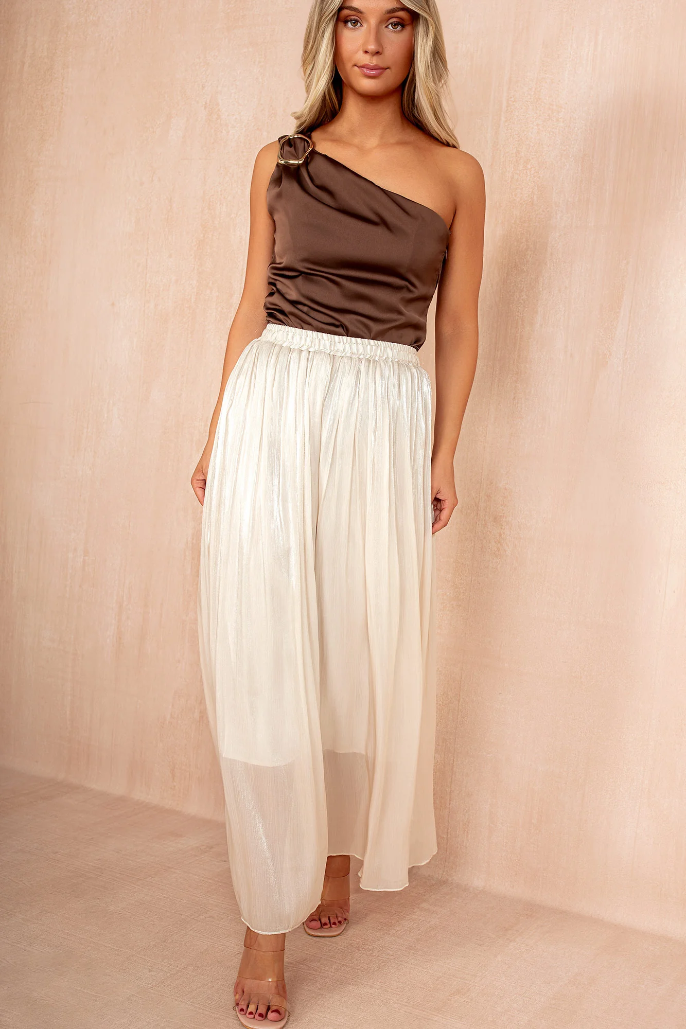 Matilda Champagne Pleated Palazzo Trousers - Weharma