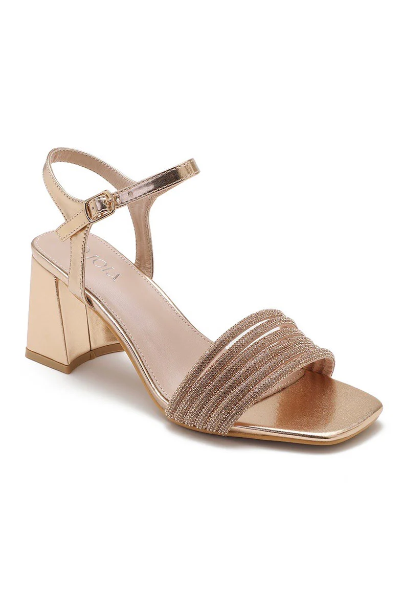 Quinley Rose Gold Diamante Block Heels - Weharma