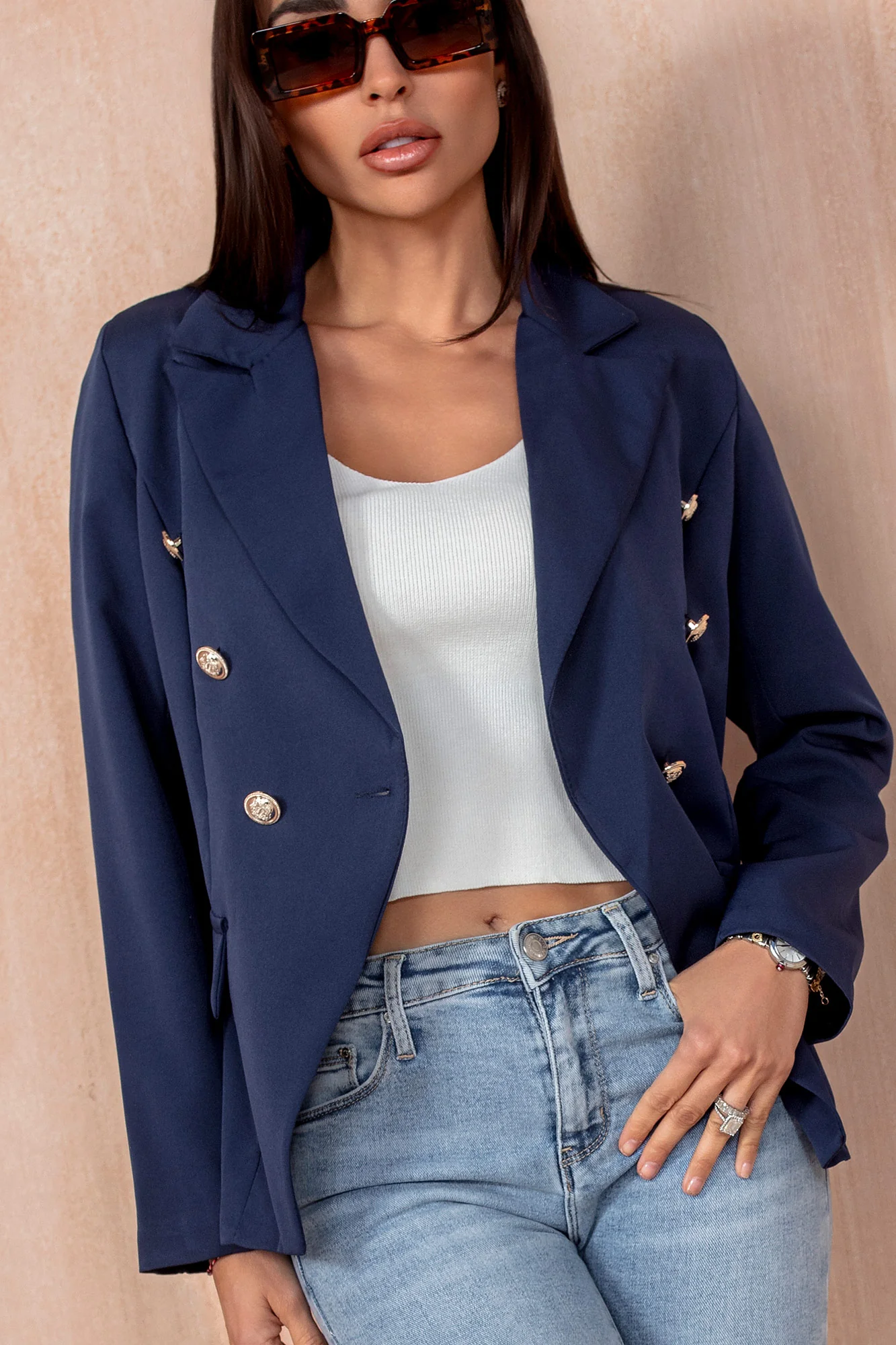 Haddie Navy Button Detail Blazer - Weharma